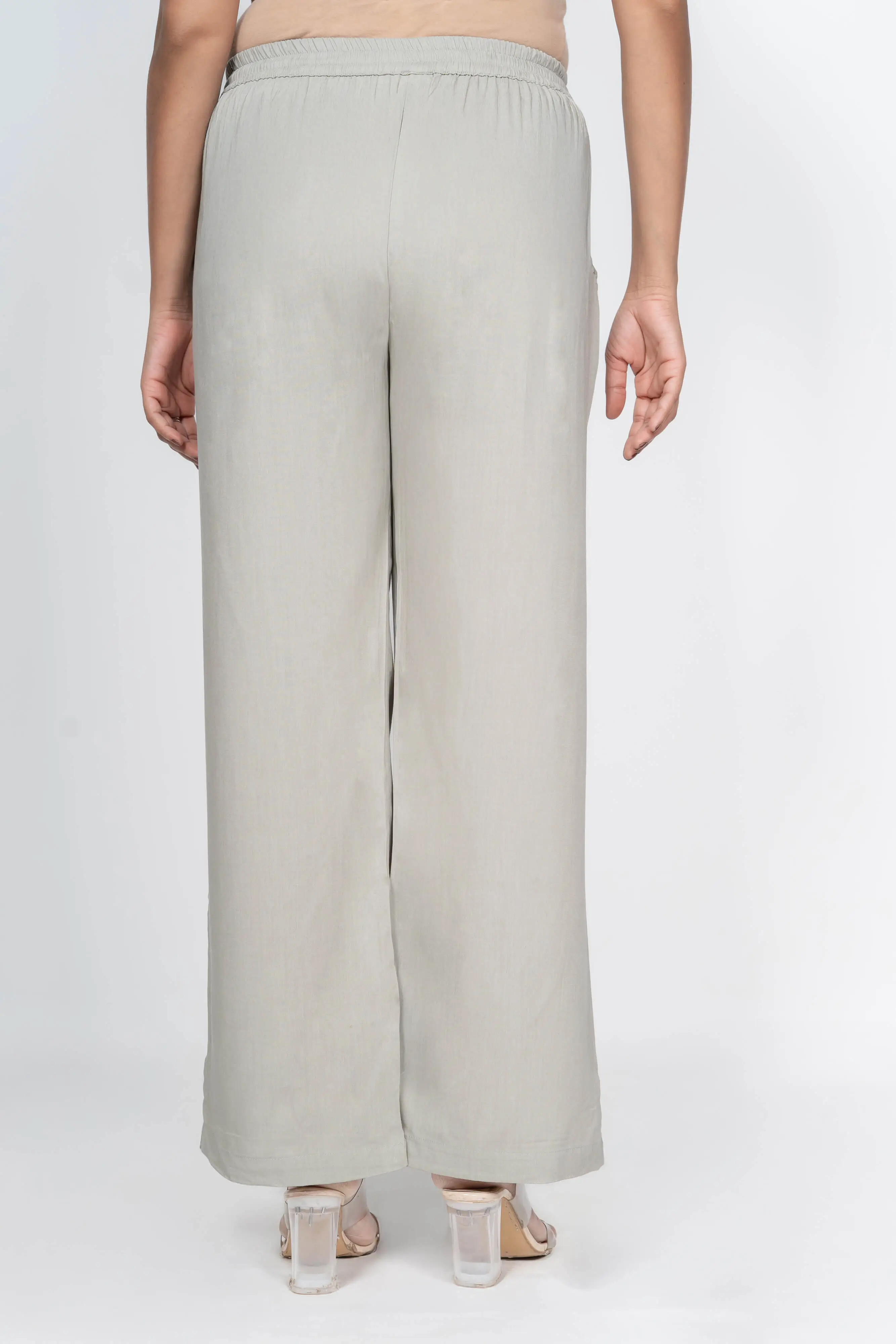Grey Solid Palazzo - Image 4