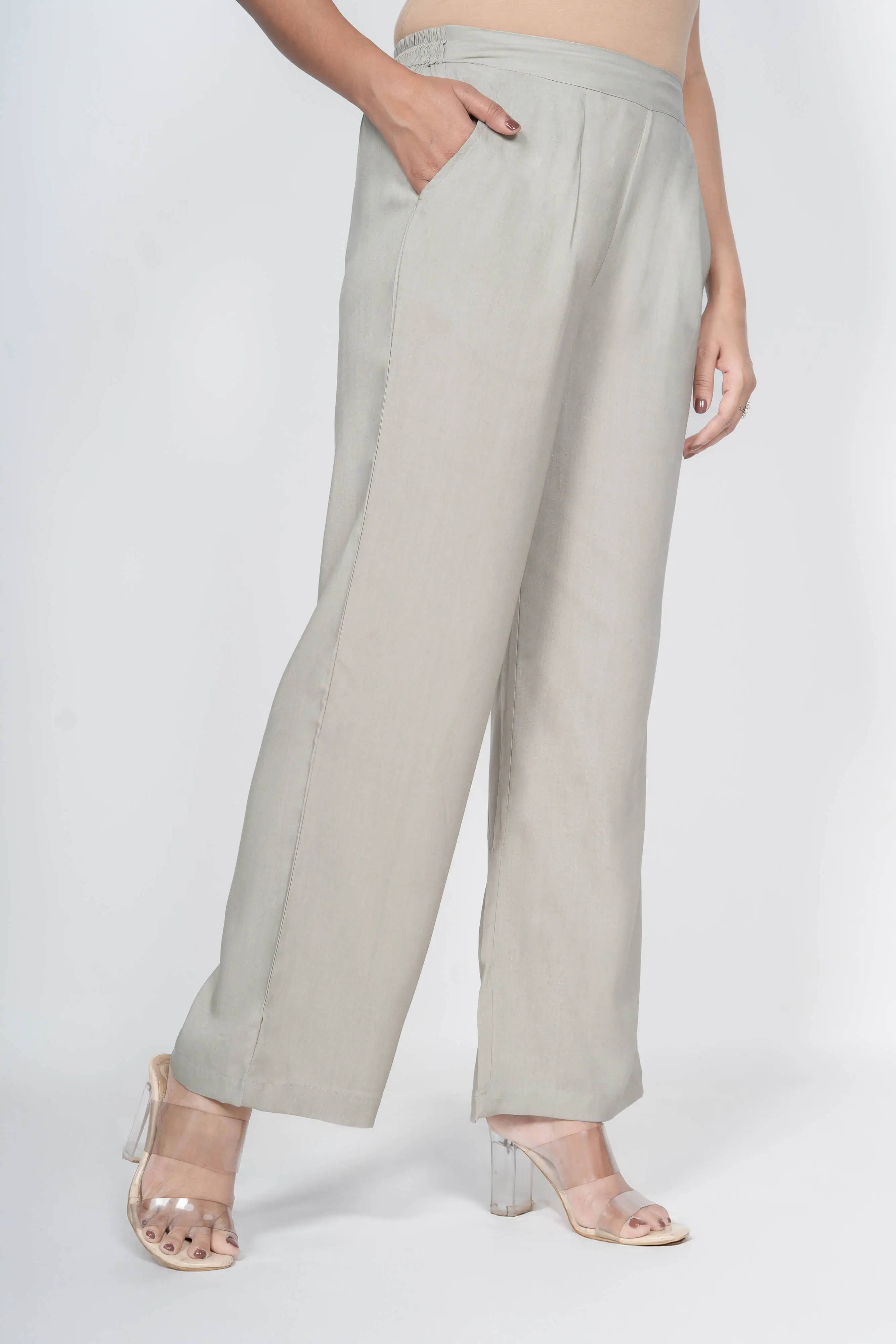 Grey Solid Palazzo - Image 5