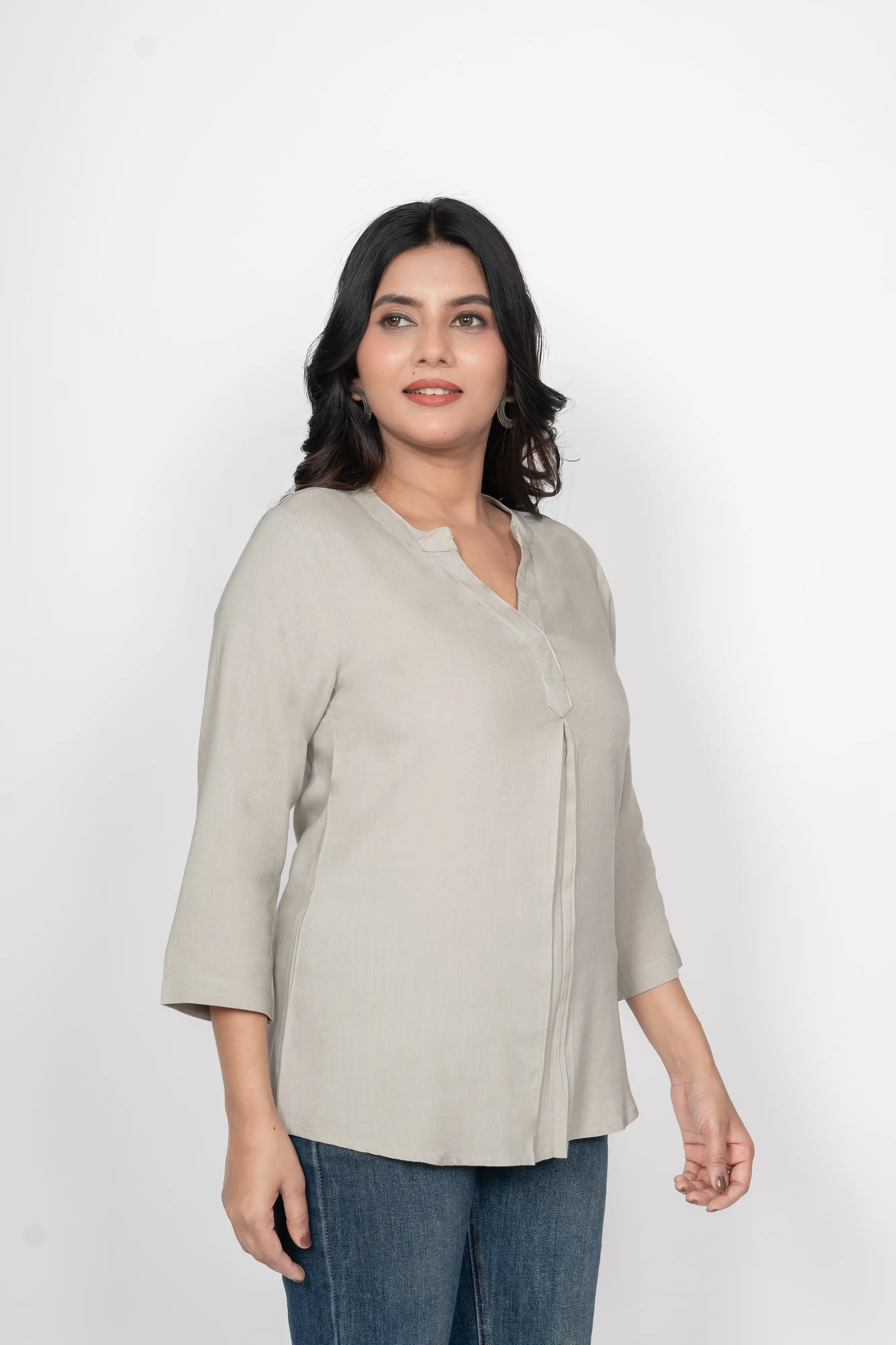 Grey Viscose Pleated Top - Image 3