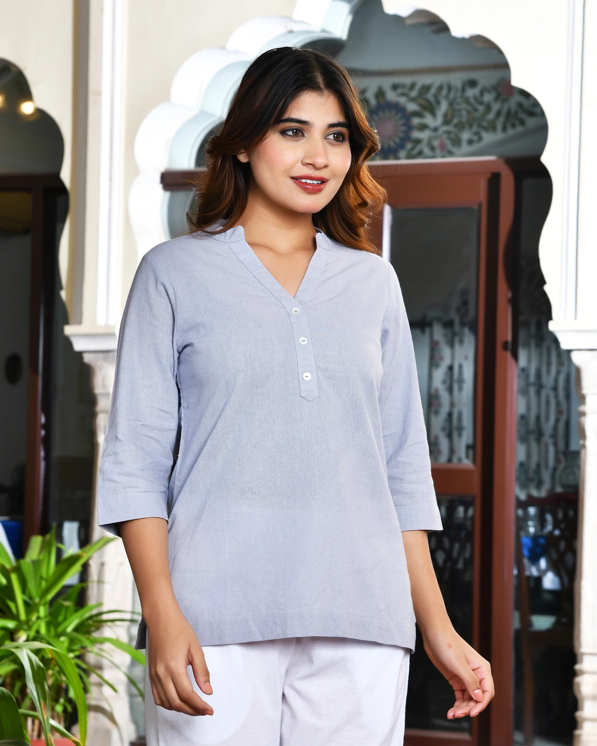 Lavender grey airy linen short kurti - Image 10