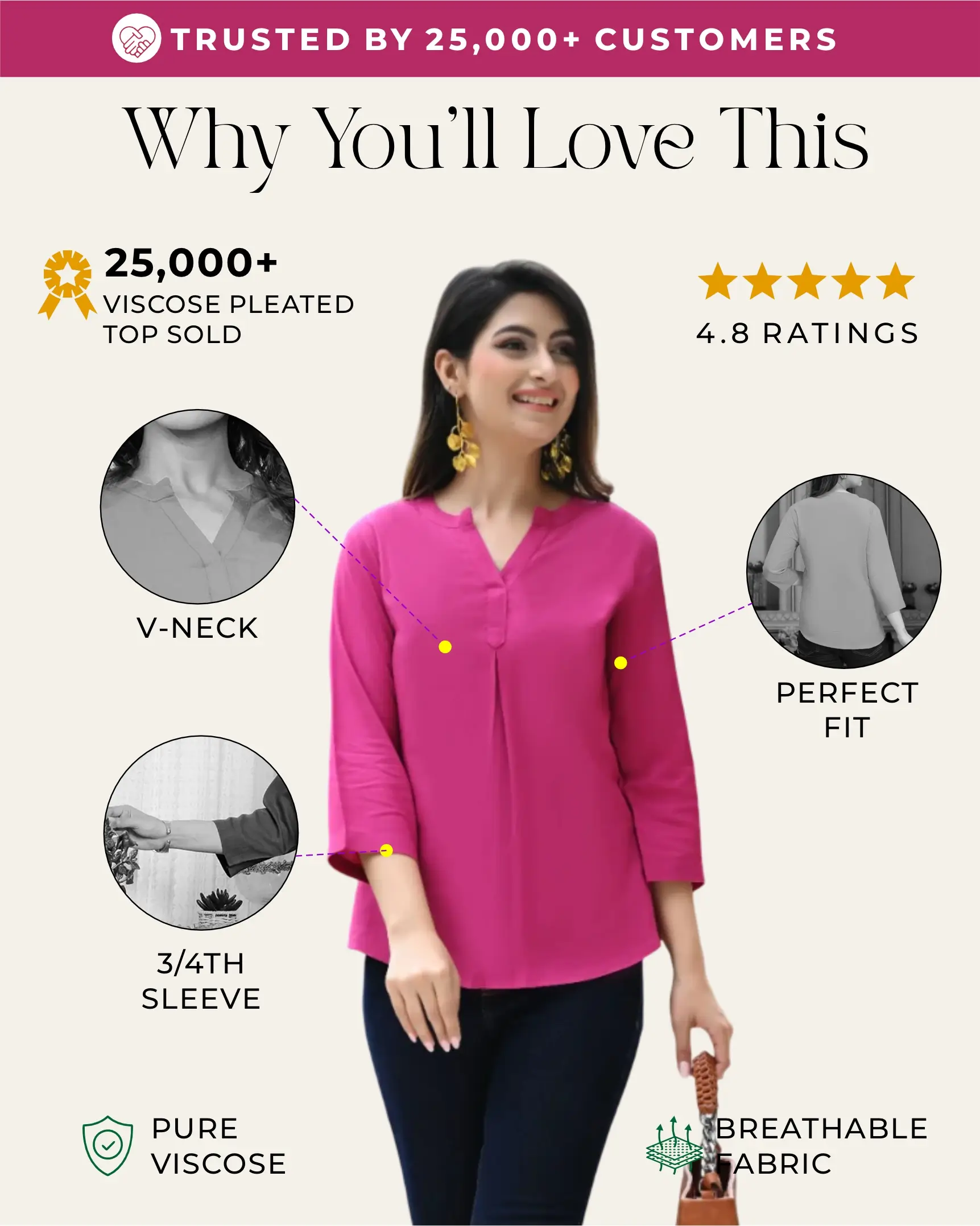 Magenta Pink Viscose Pleated Top - Image 2