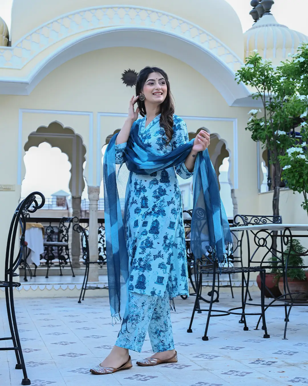 Monuments Blue Printed Cotton 3 Piece Set - Image 6