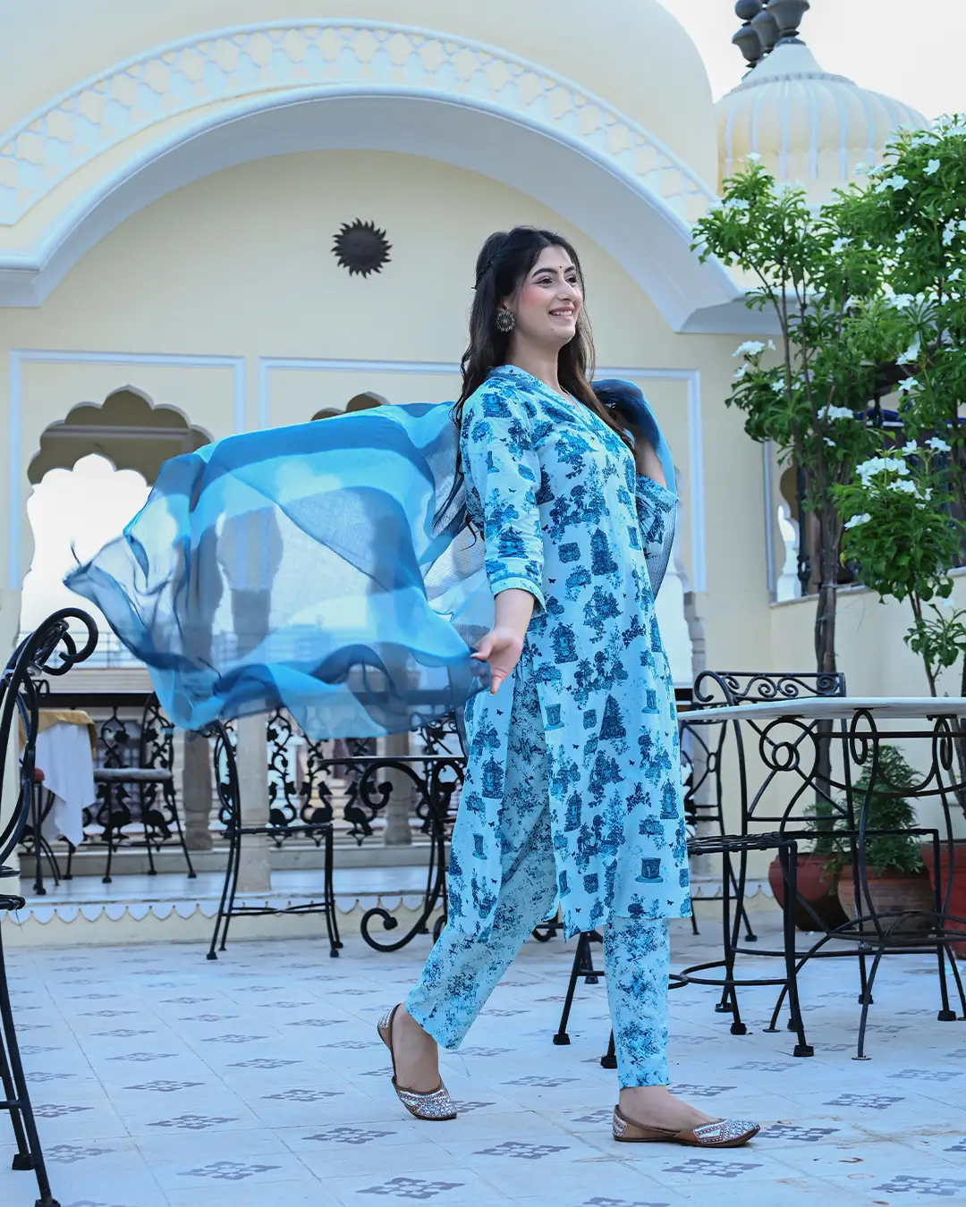Monuments Blue Printed Cotton 3 Piece Set - Image 7