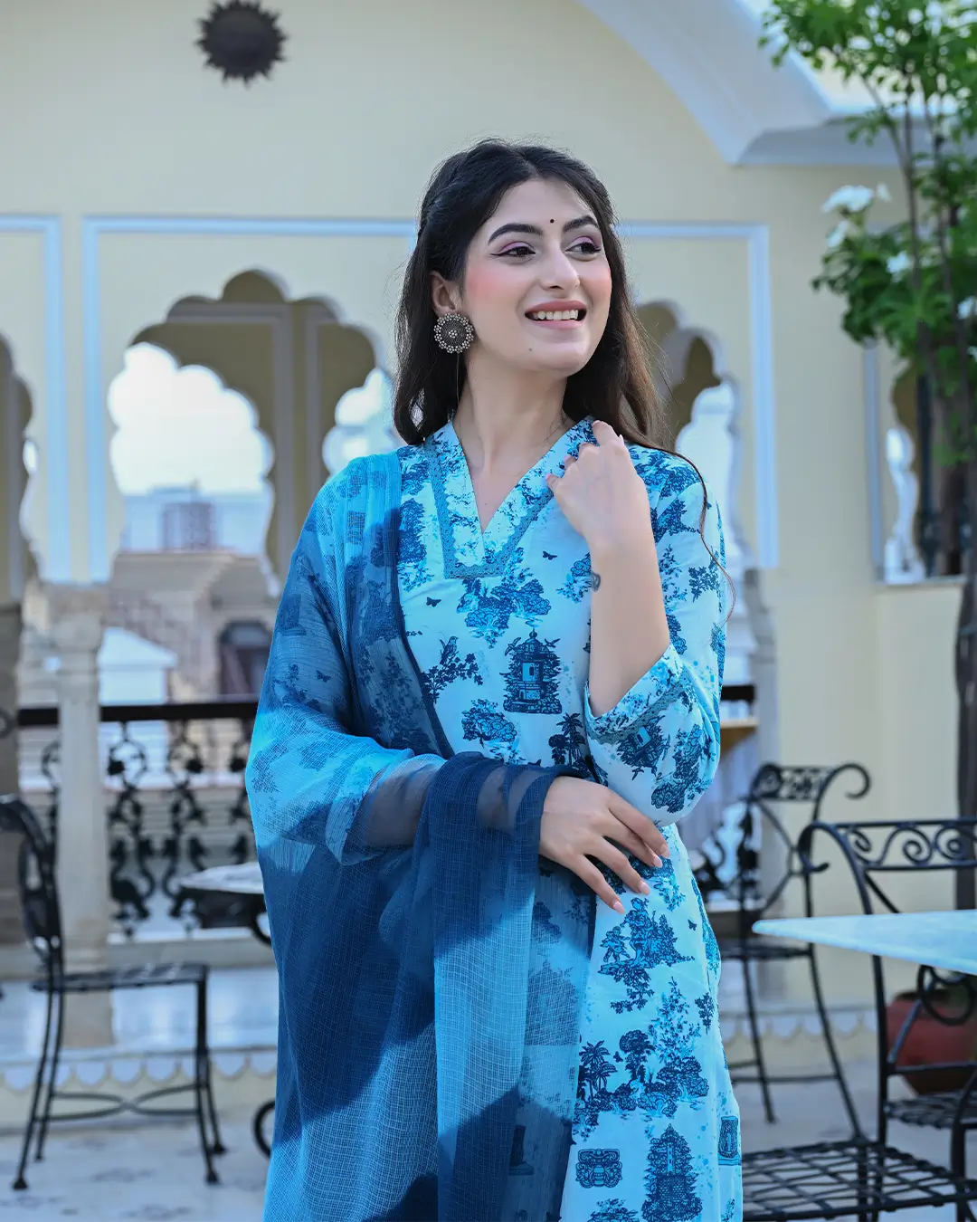Monuments Blue Printed Cotton 3 Piece Set - Image 8