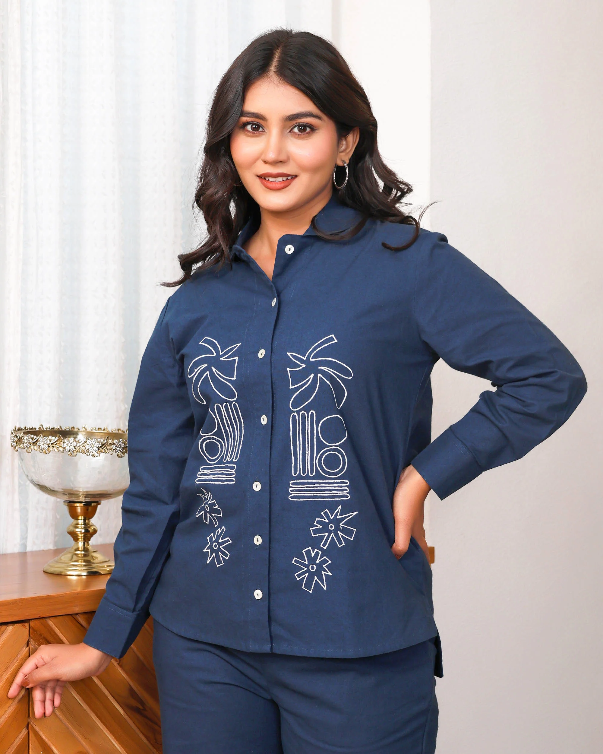 Navy Blue Abstract Embroidered Co-ord Set - Image 3