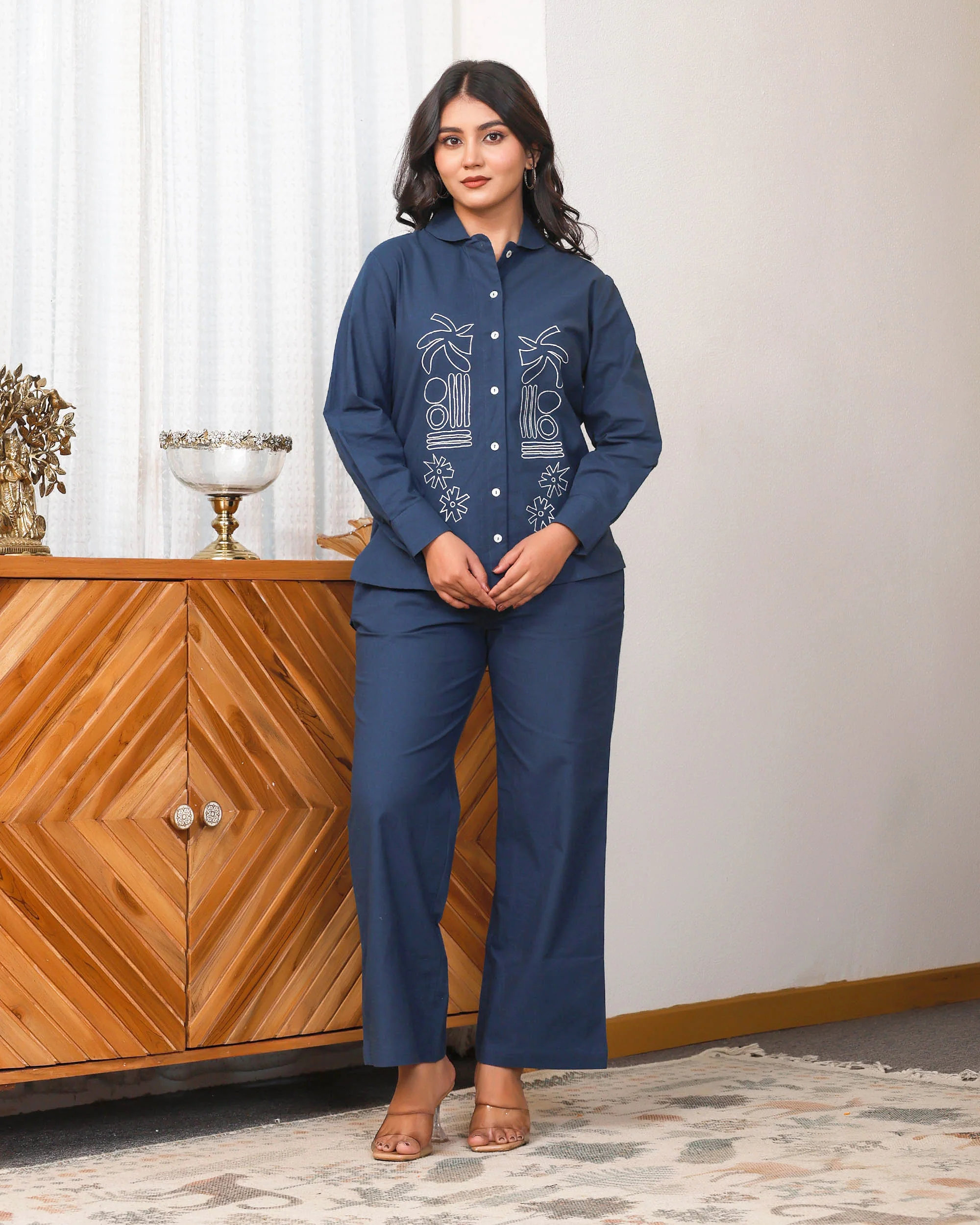 Navy Blue Abstract Embroidered Co-ord Set - Image 5