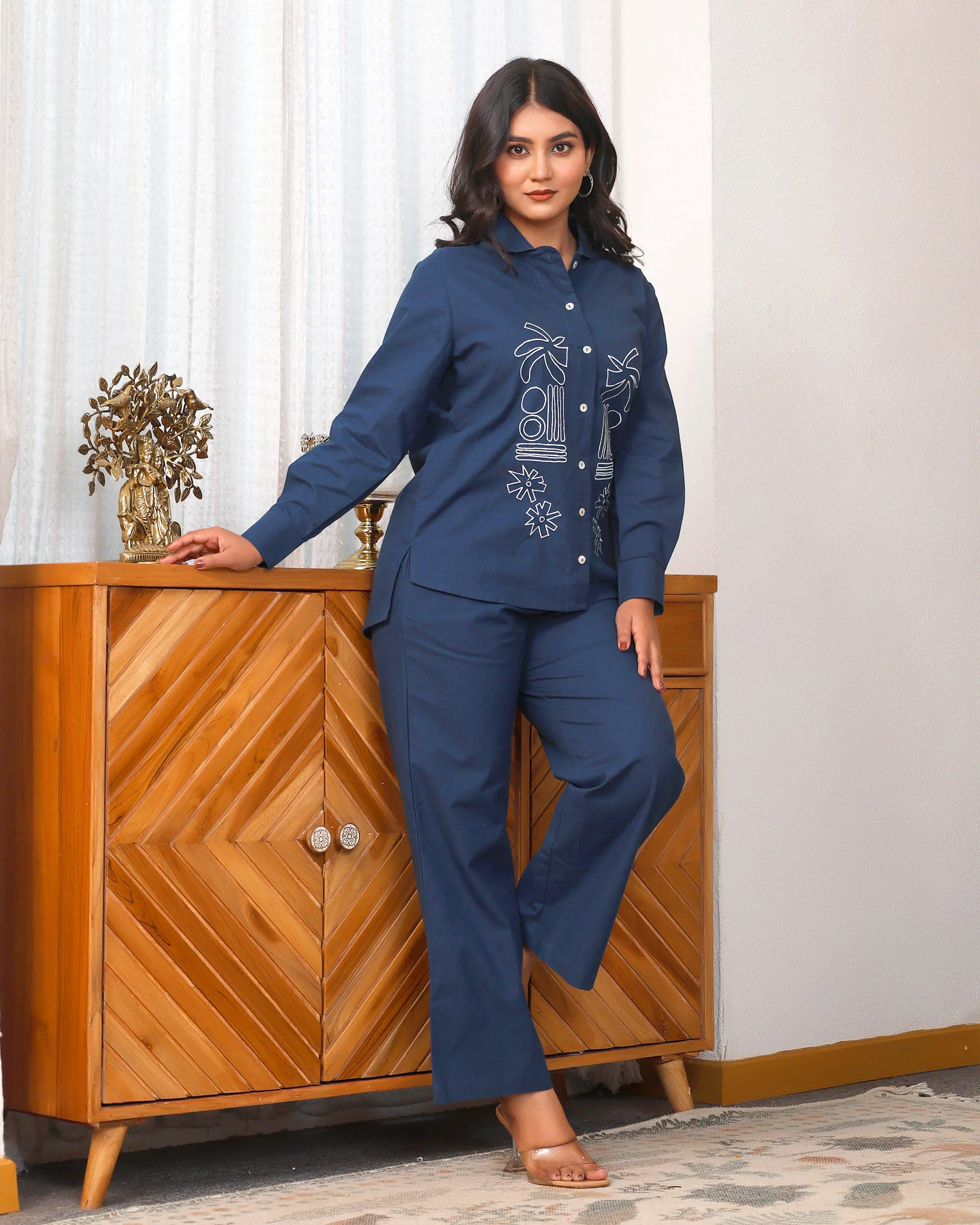 Navy Blue Abstract Embroidered Co-ord Set - Image 7