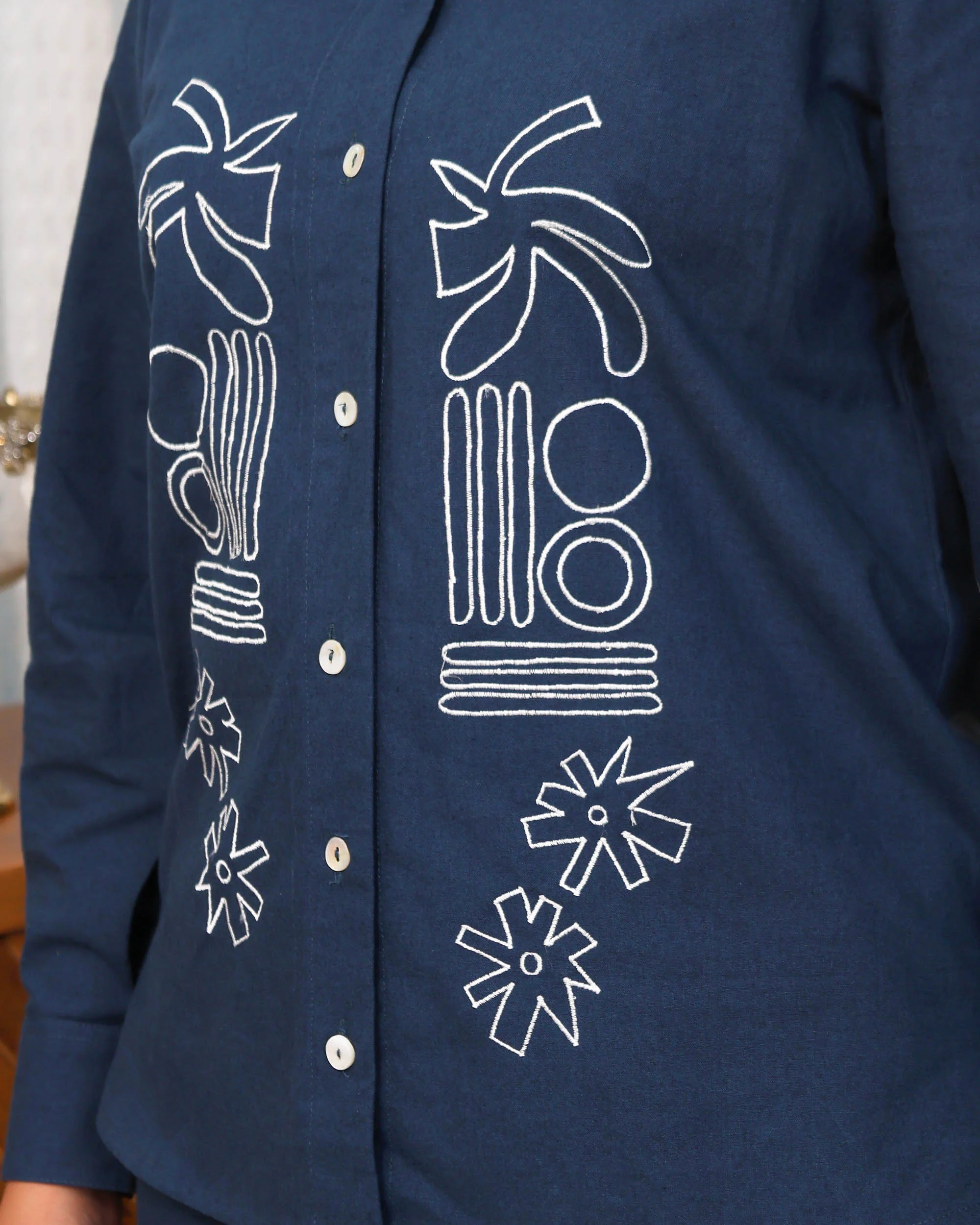 Navy Blue Abstract Embroidered Co-ord Set - Image 8