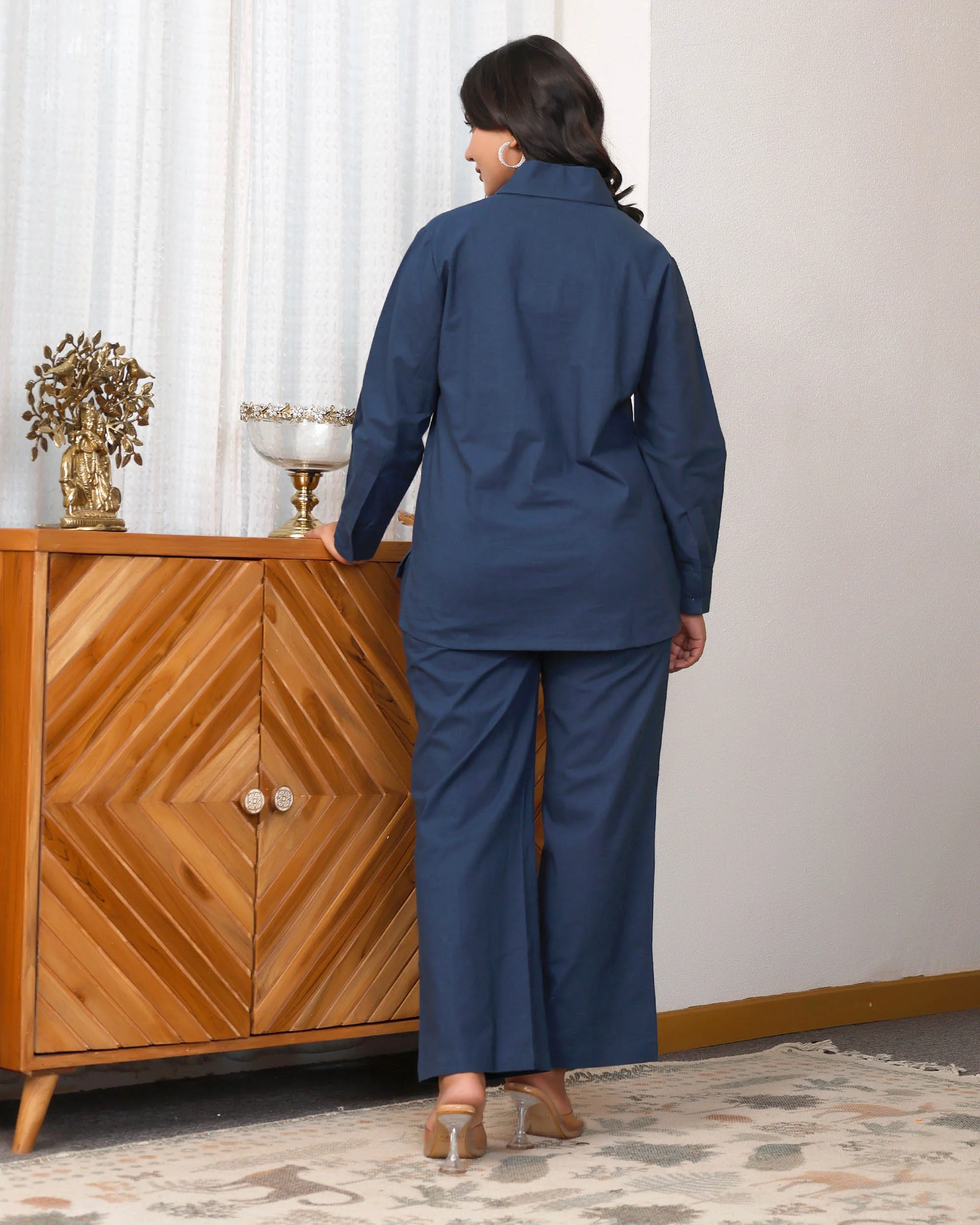 Navy Blue Abstract Embroidered Co-ord Set - Image 9