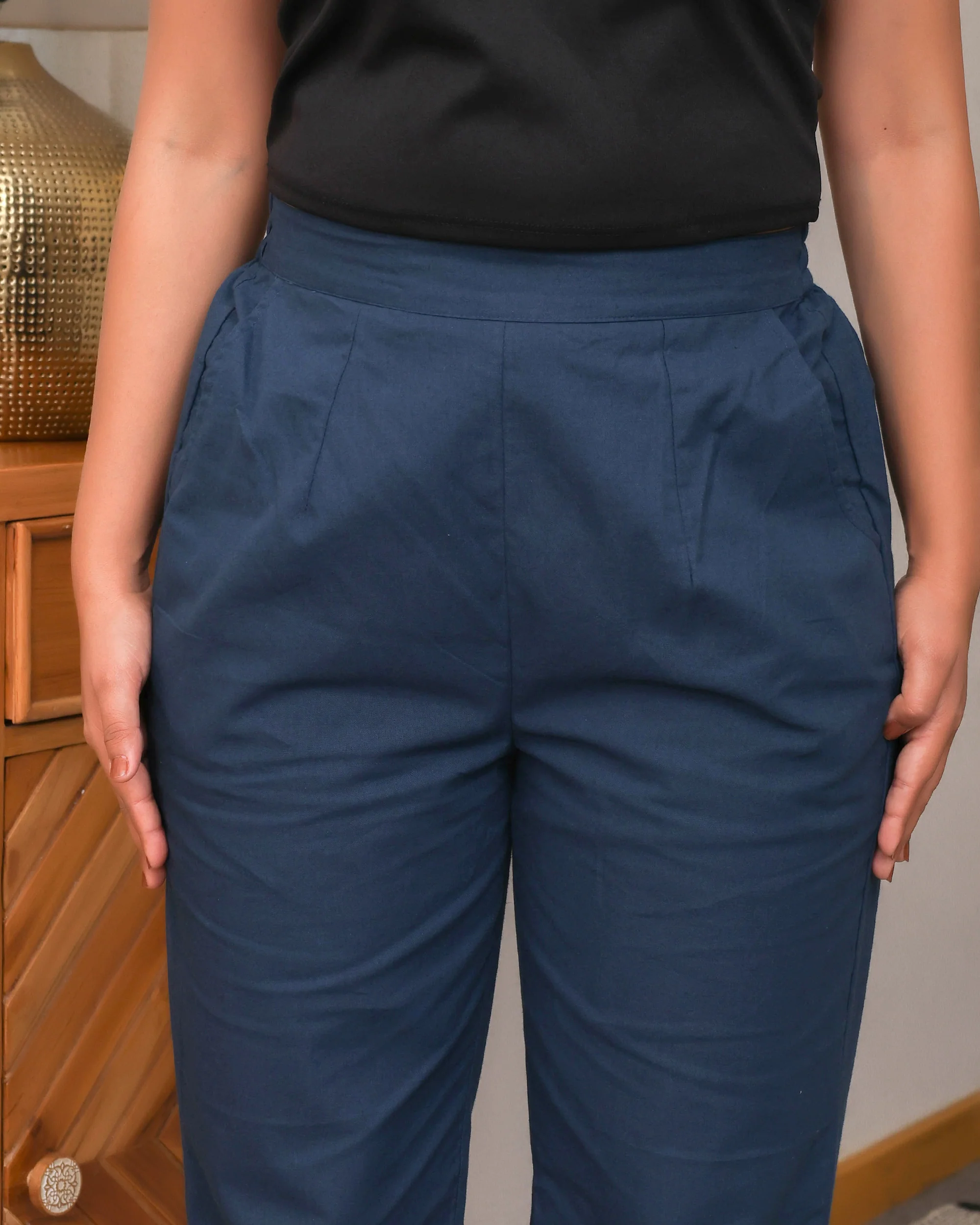 Navy Blue Solid Airy Linen Pants - Image 9
