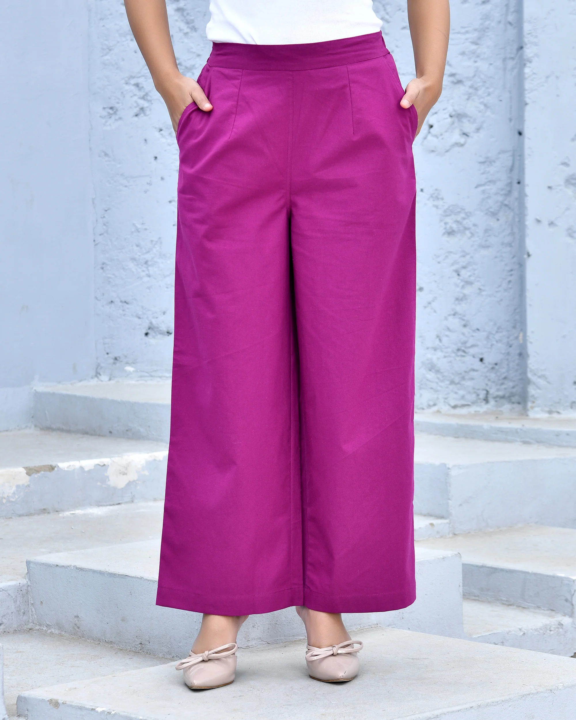 Wine Airy Linen Wide leg Pants - Image 3