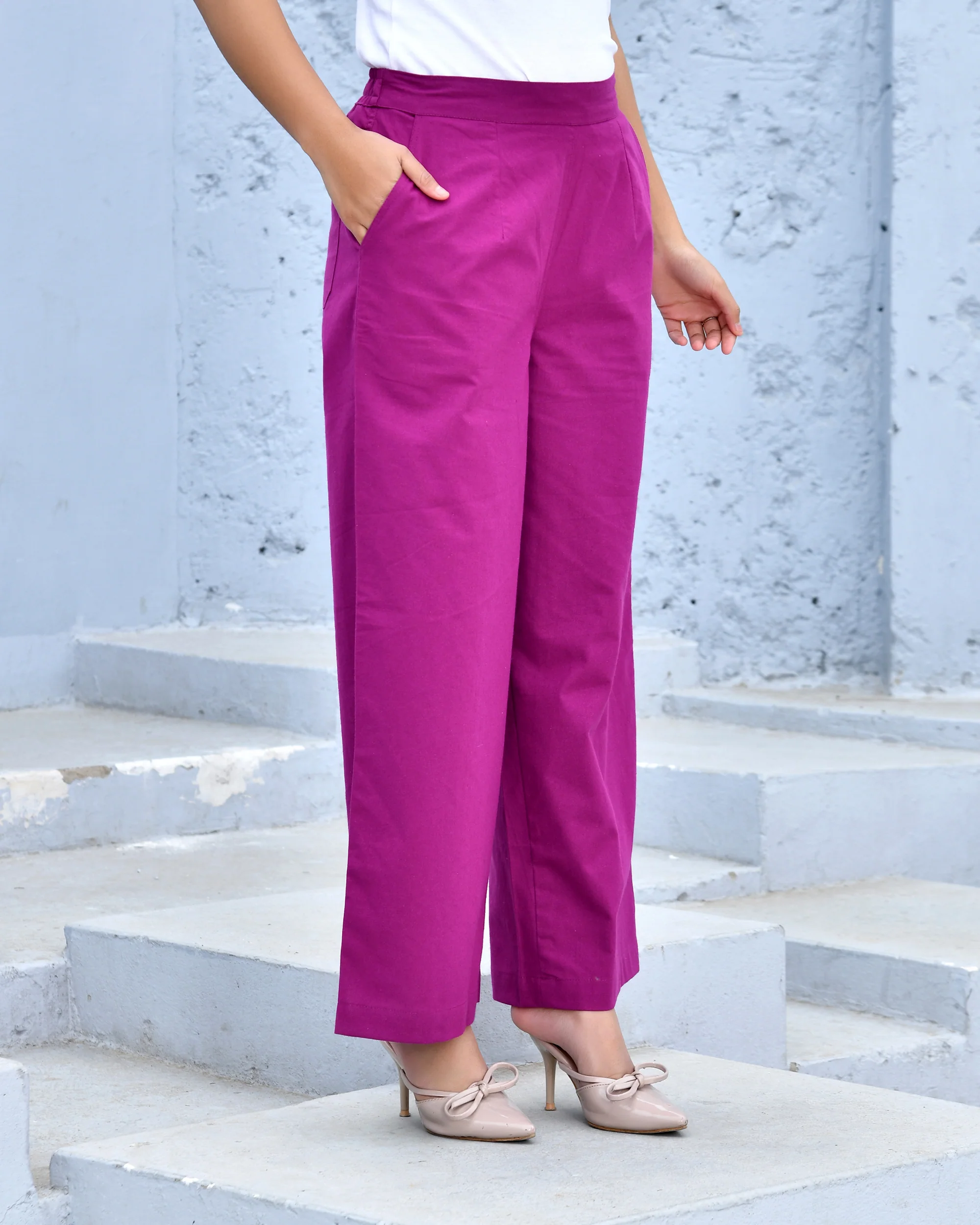 Wine Airy Linen Wide leg Pants - Image 7