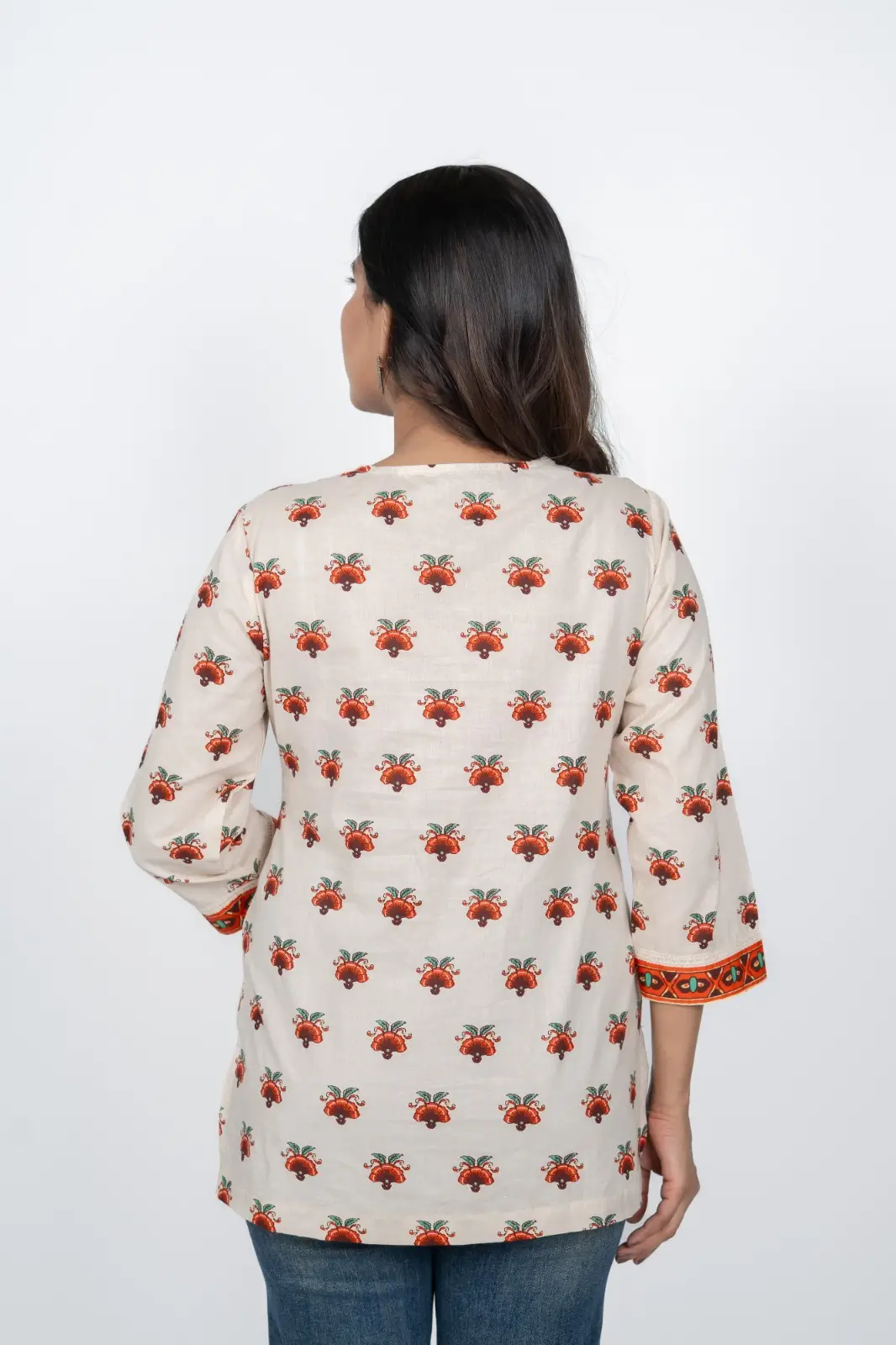 Off-White Floral Short Kurti - Image 4