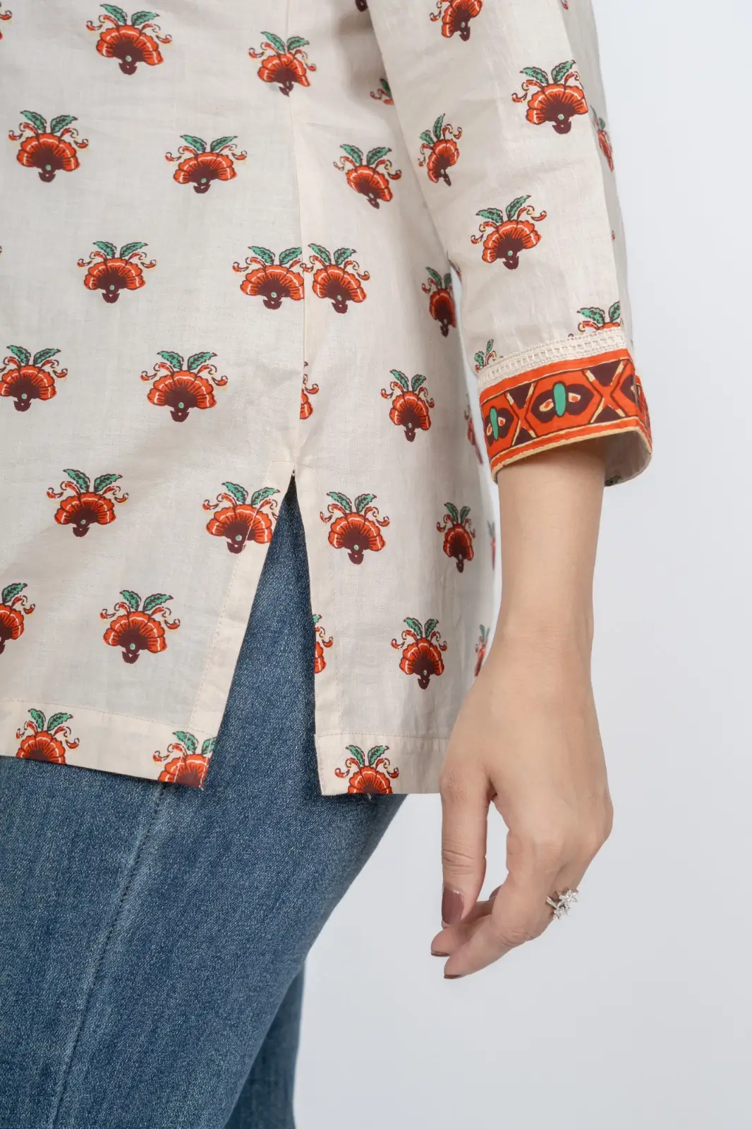 Off-White Floral Short Kurti - Image 8