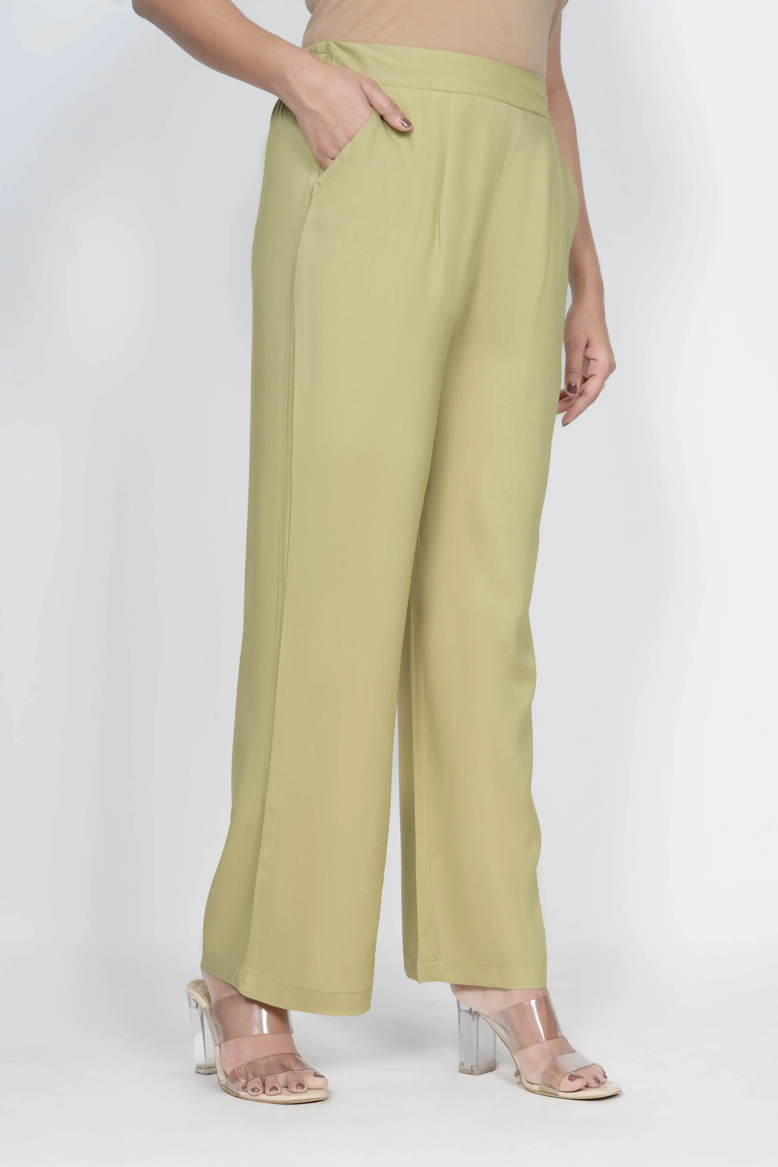 Olive Green Solid Palazzo - Image 4