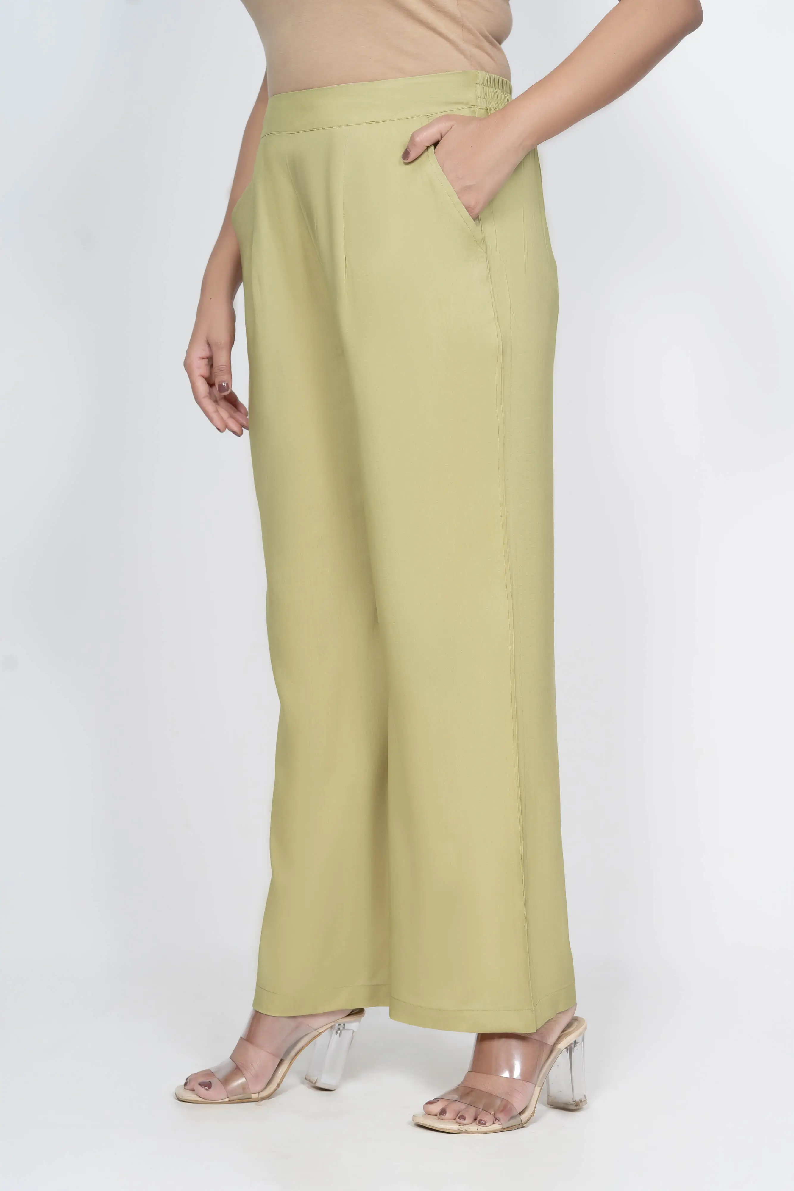 Olive Green Solid Palazzo - Image 5