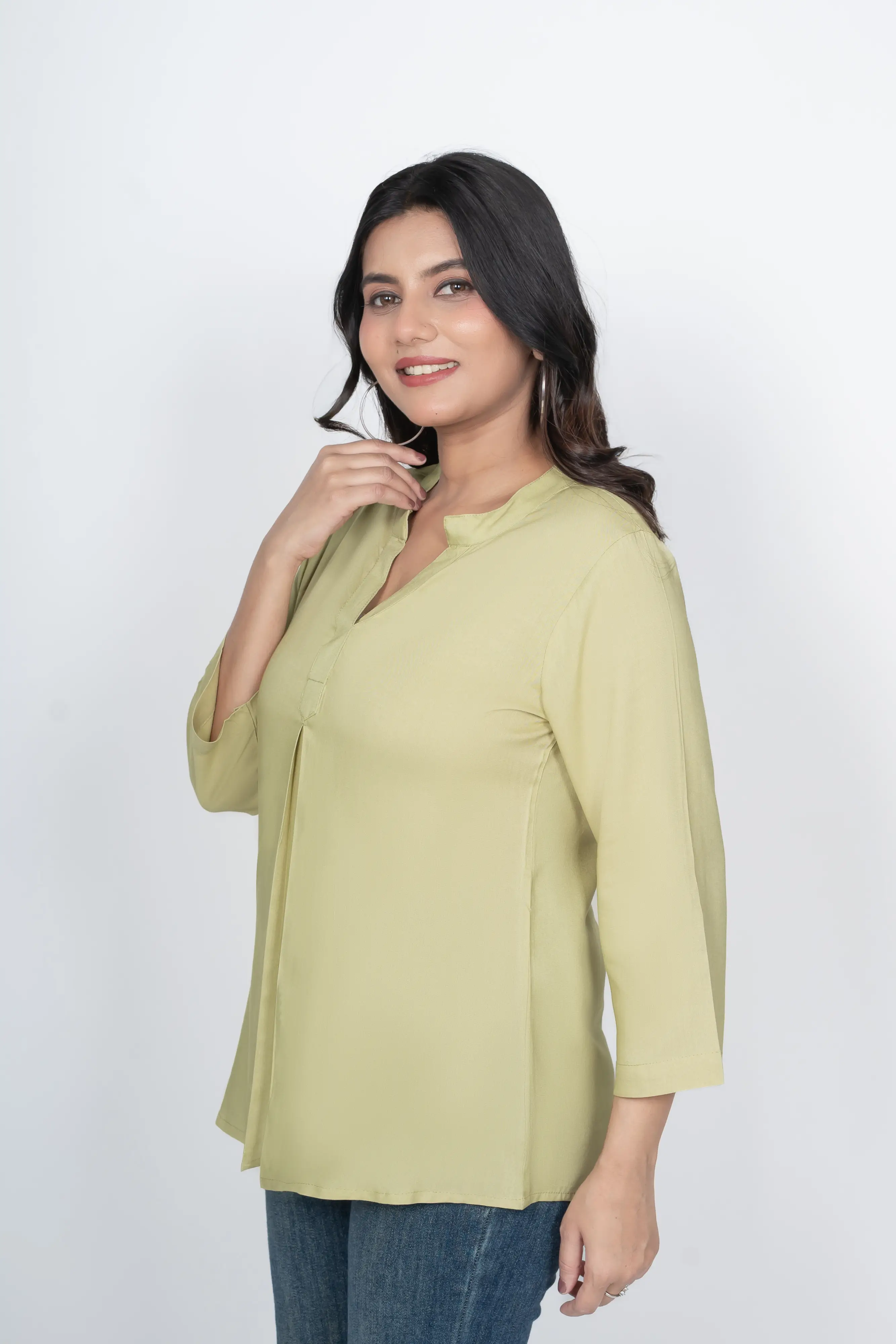 Olive Green Viscose Pleated Top - Image 7