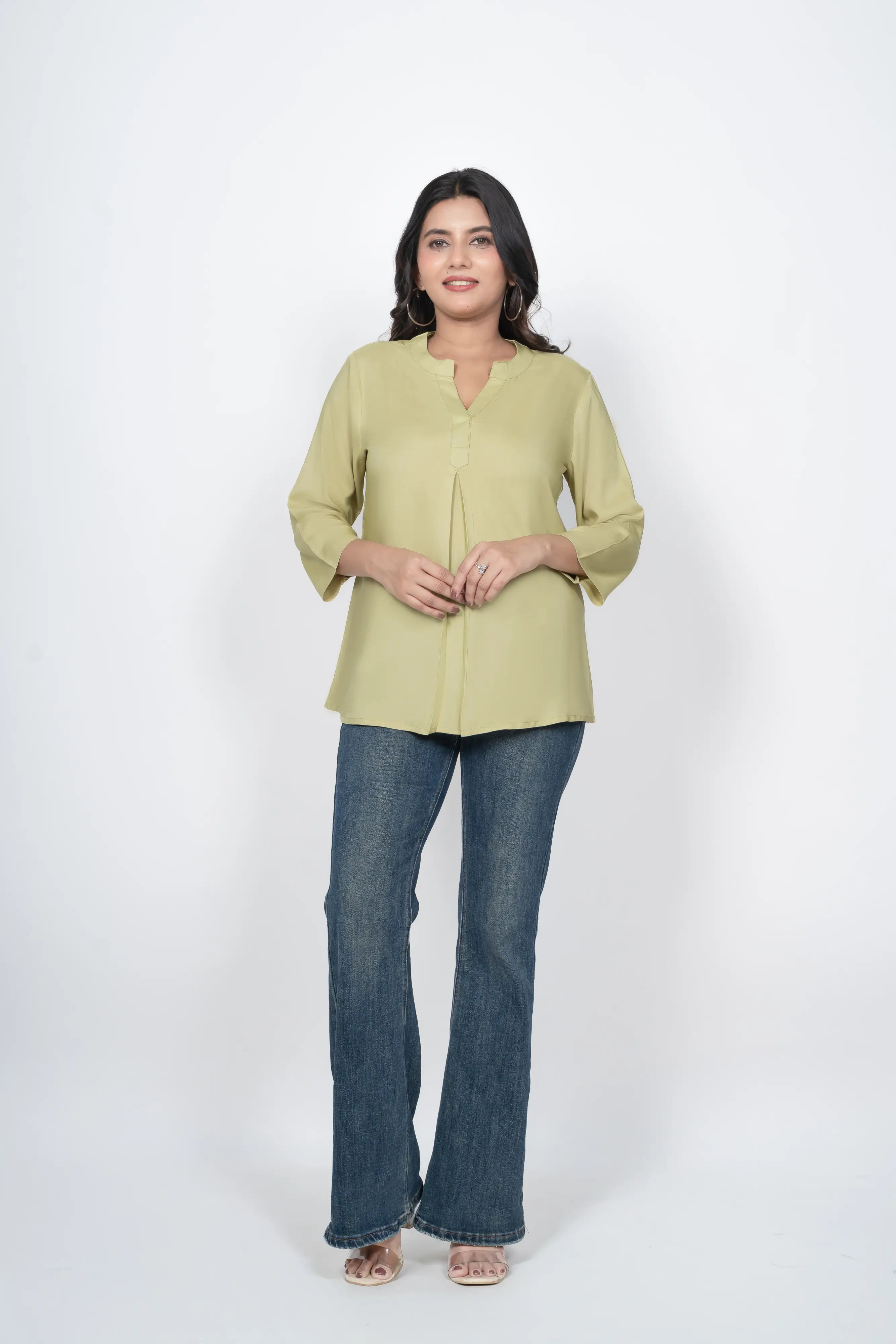 Olive Green Viscose Pleated Top - Image 8