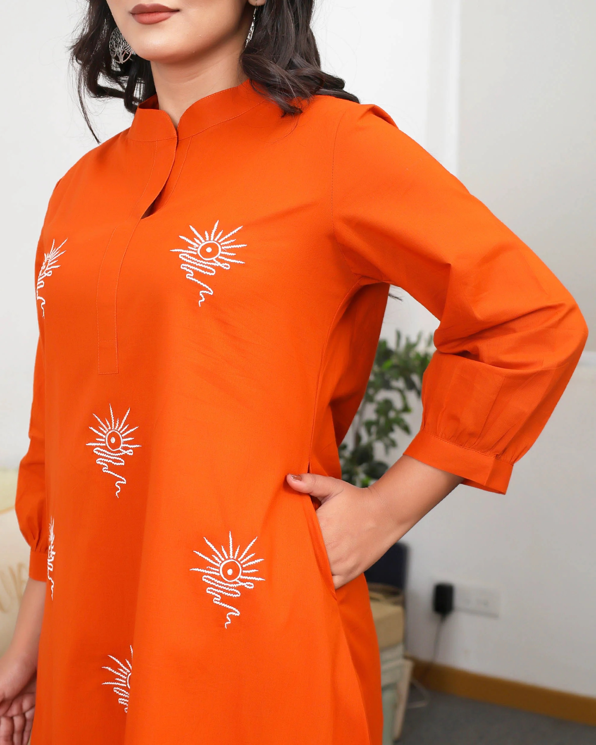 Orange Base With Delicate White Floral Embroidery Co-ord Set - Image 11