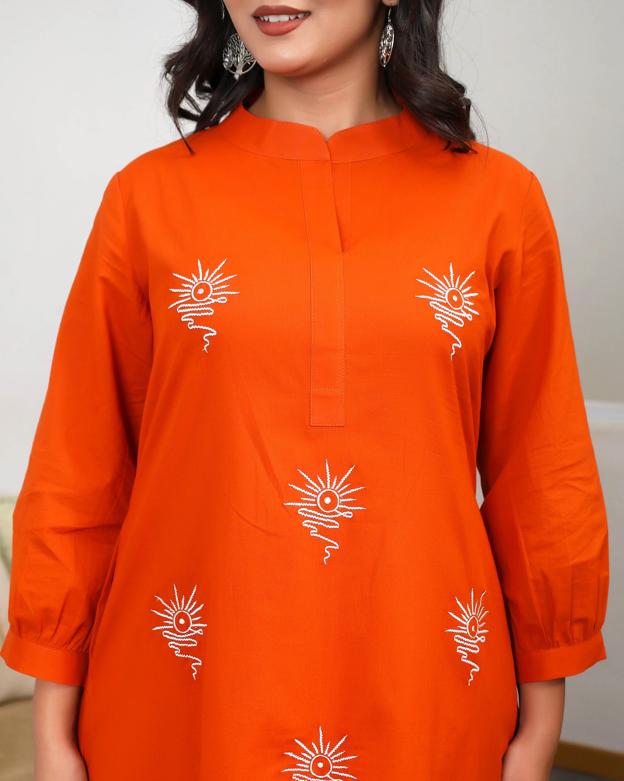 Orange Base With Delicate White Floral Embroidery Co-ord Set - Image 3
