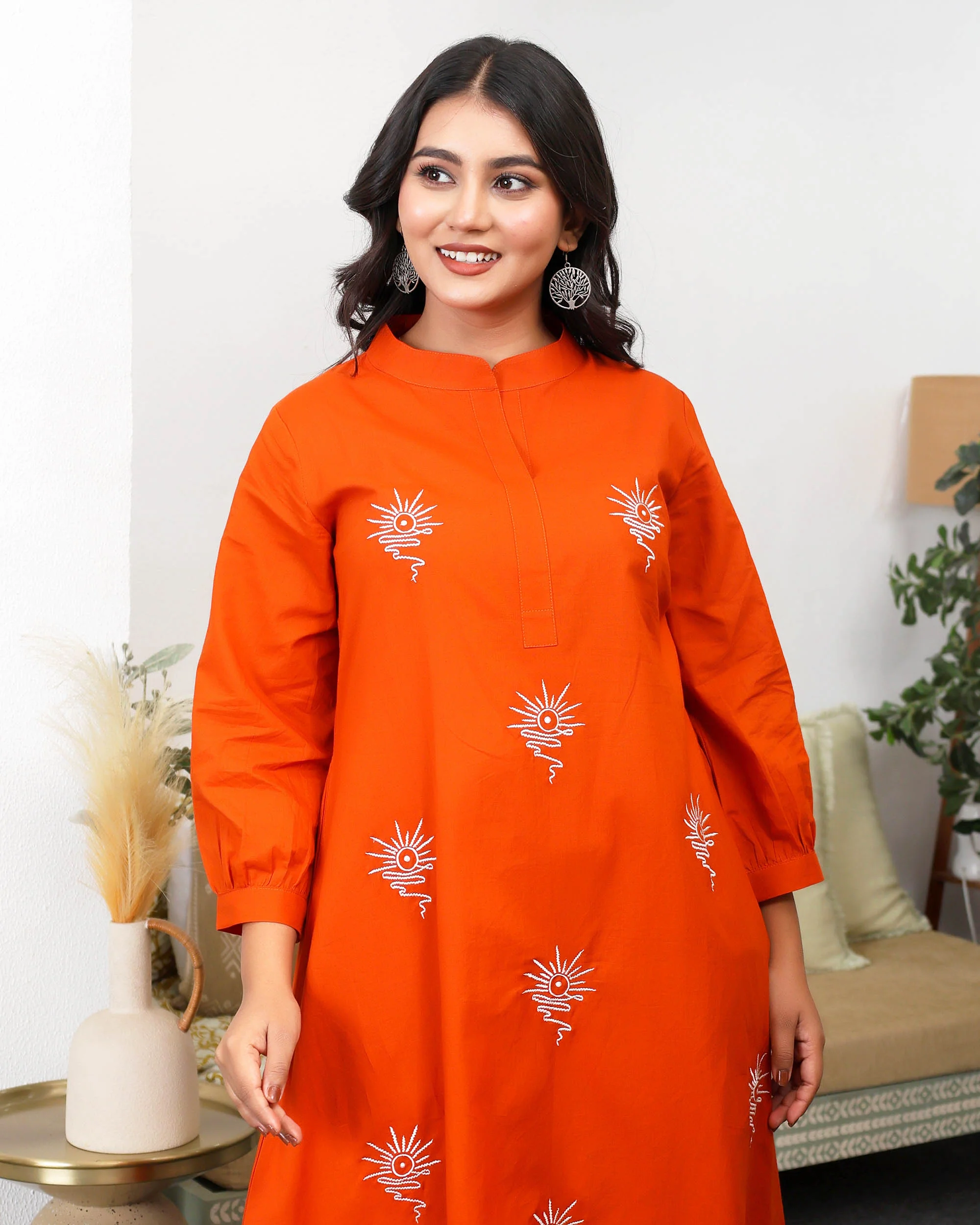 Orange Base With Delicate White Floral Embroidery Co-ord Set - Image 6
