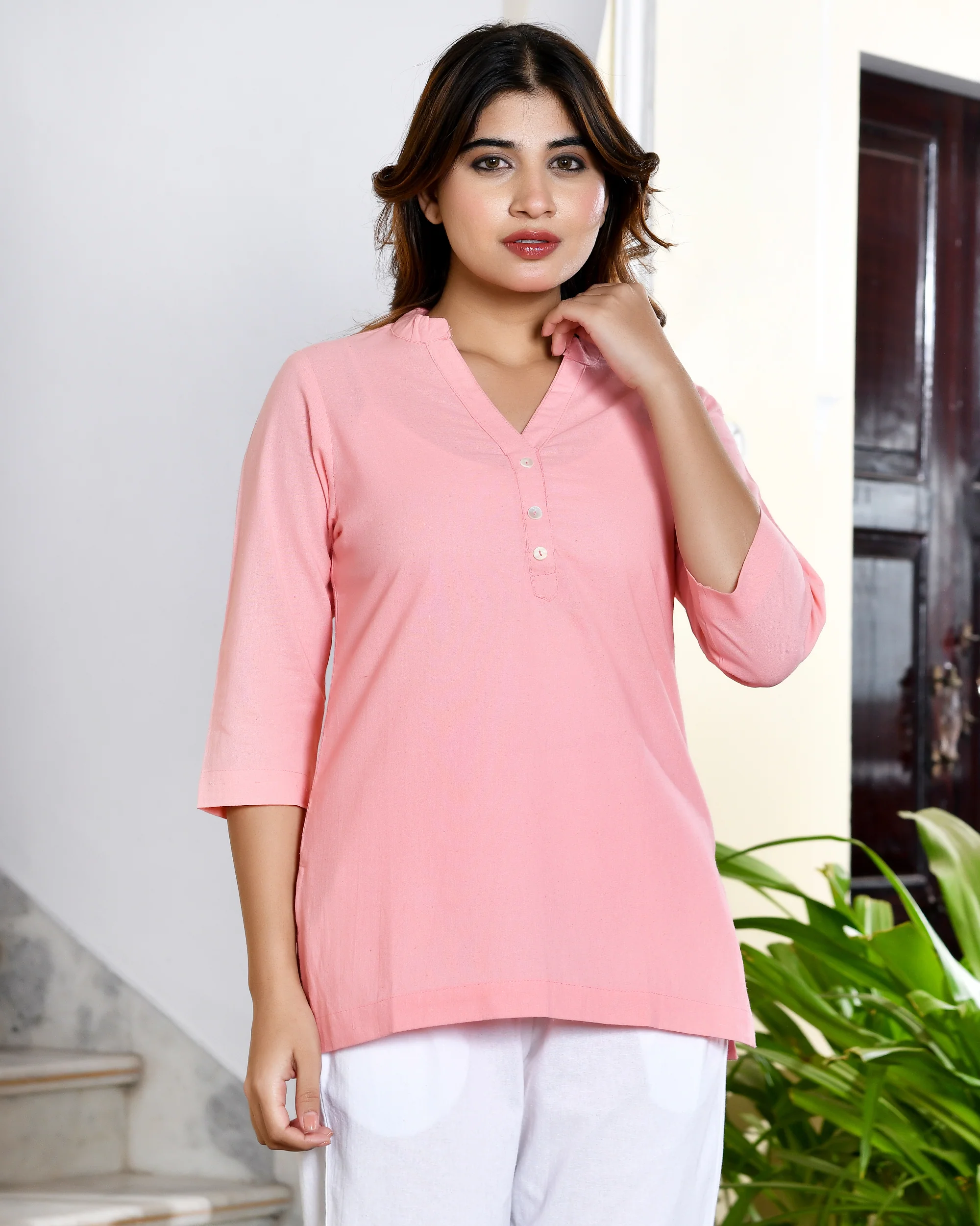 Peach airy linen short kurti - Image 7