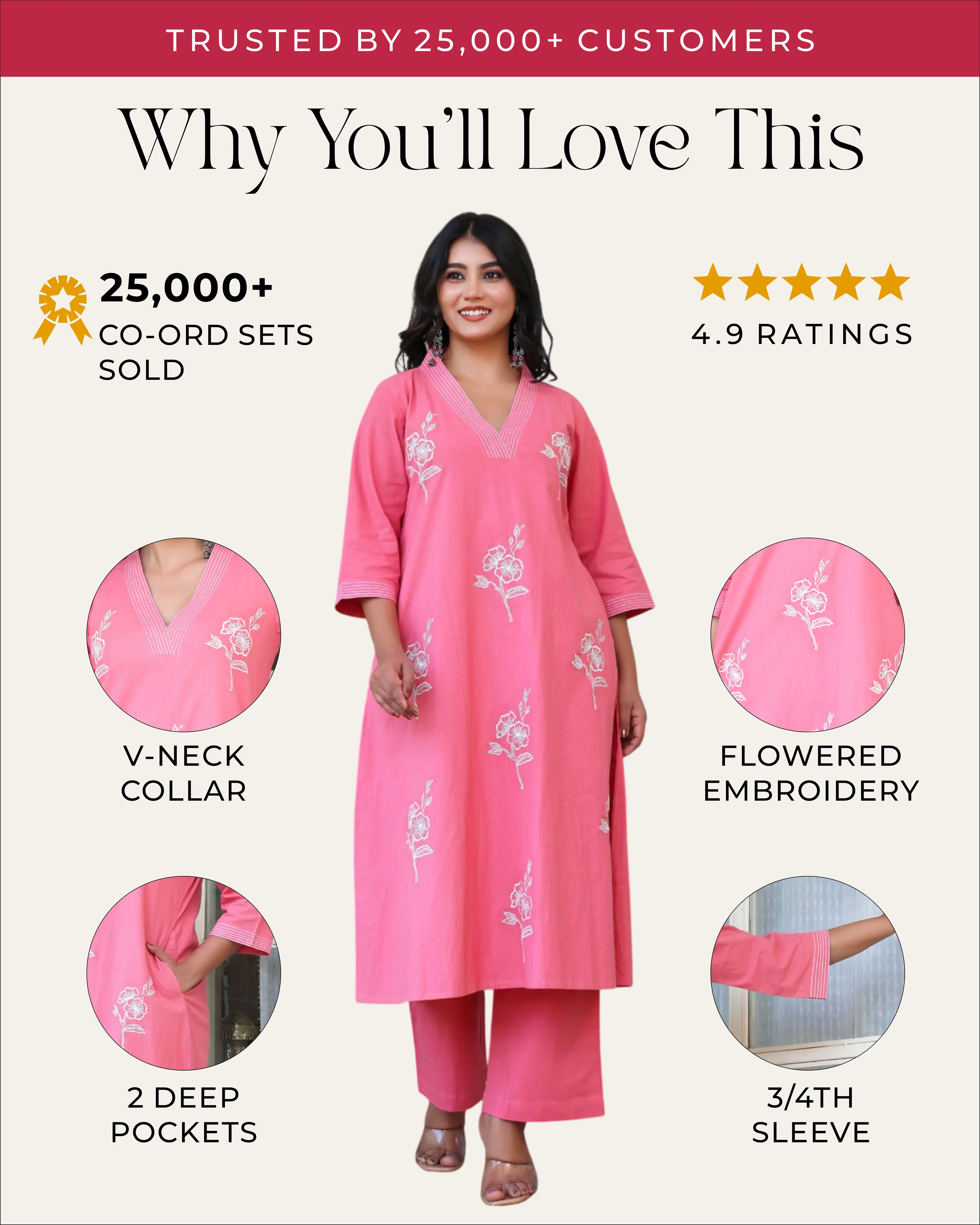 Peach Bloosm Minimal Embroidered Aline Co-ord Set - Image 2