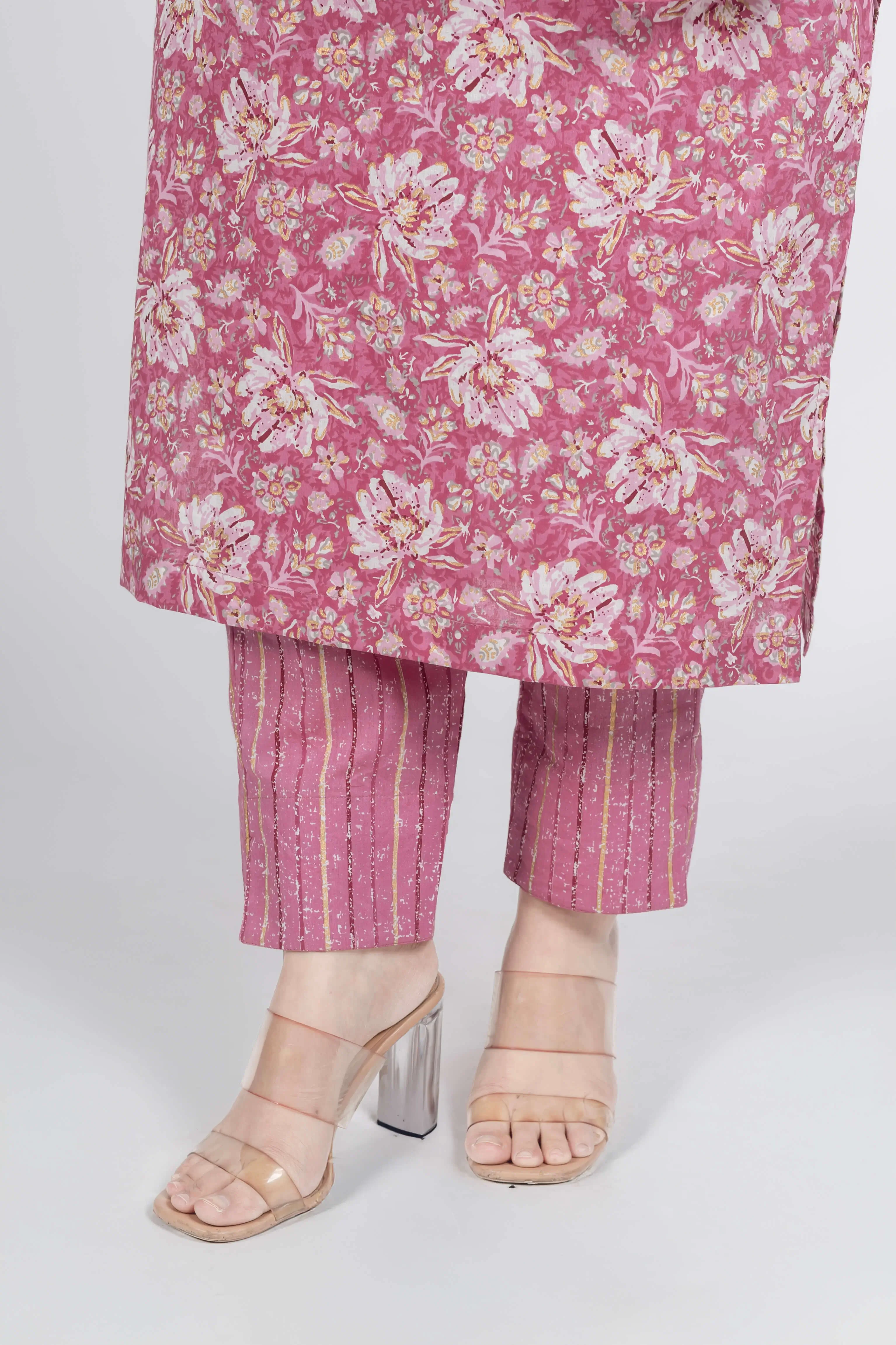 Peach Gold Print Kurti Set - Image 3
