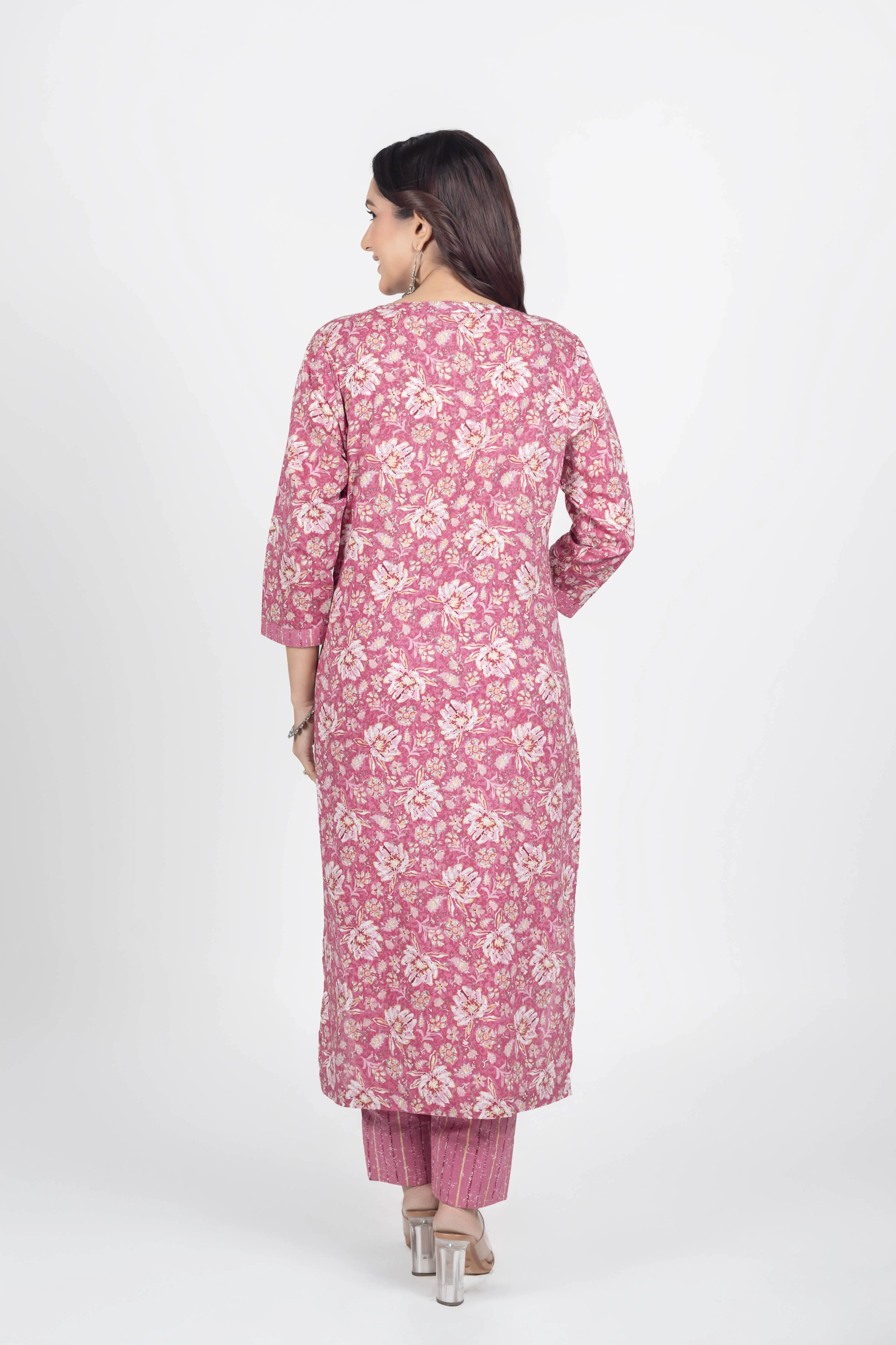 Peach Gold Print Kurti Set - Image 4