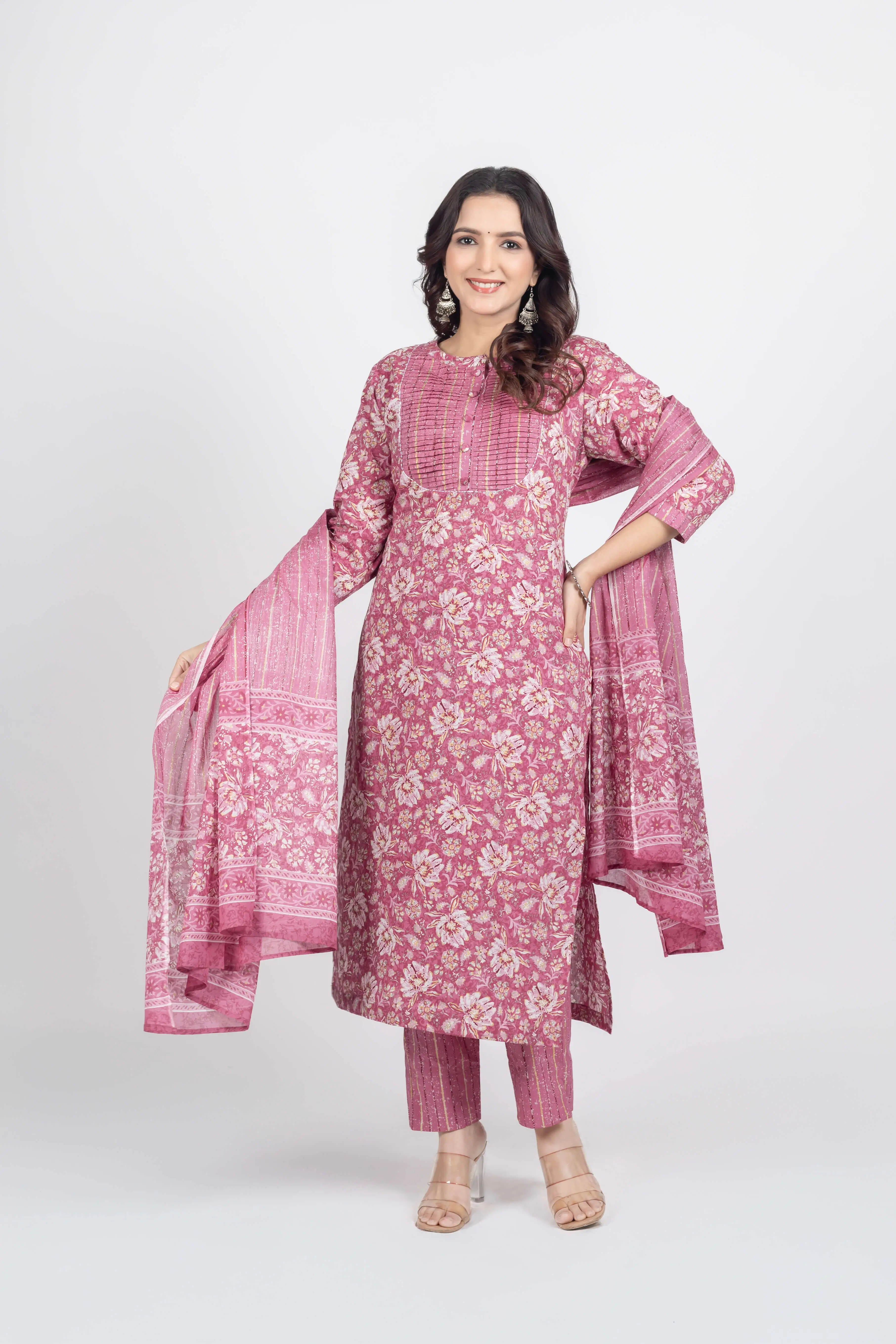 Peach Gold Print Kurti Set - Image 6