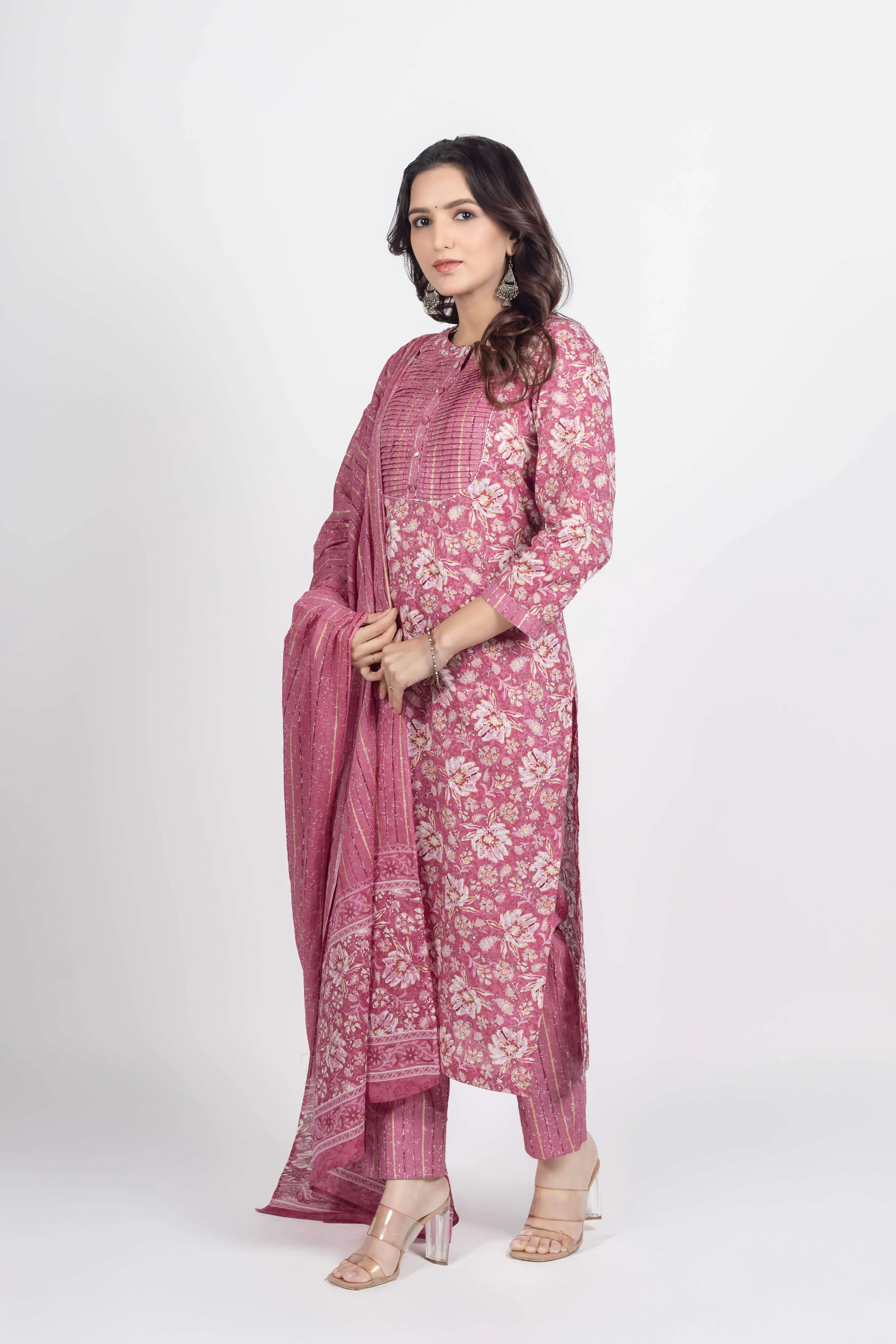 Peach Gold Print Kurti Set - Image 7