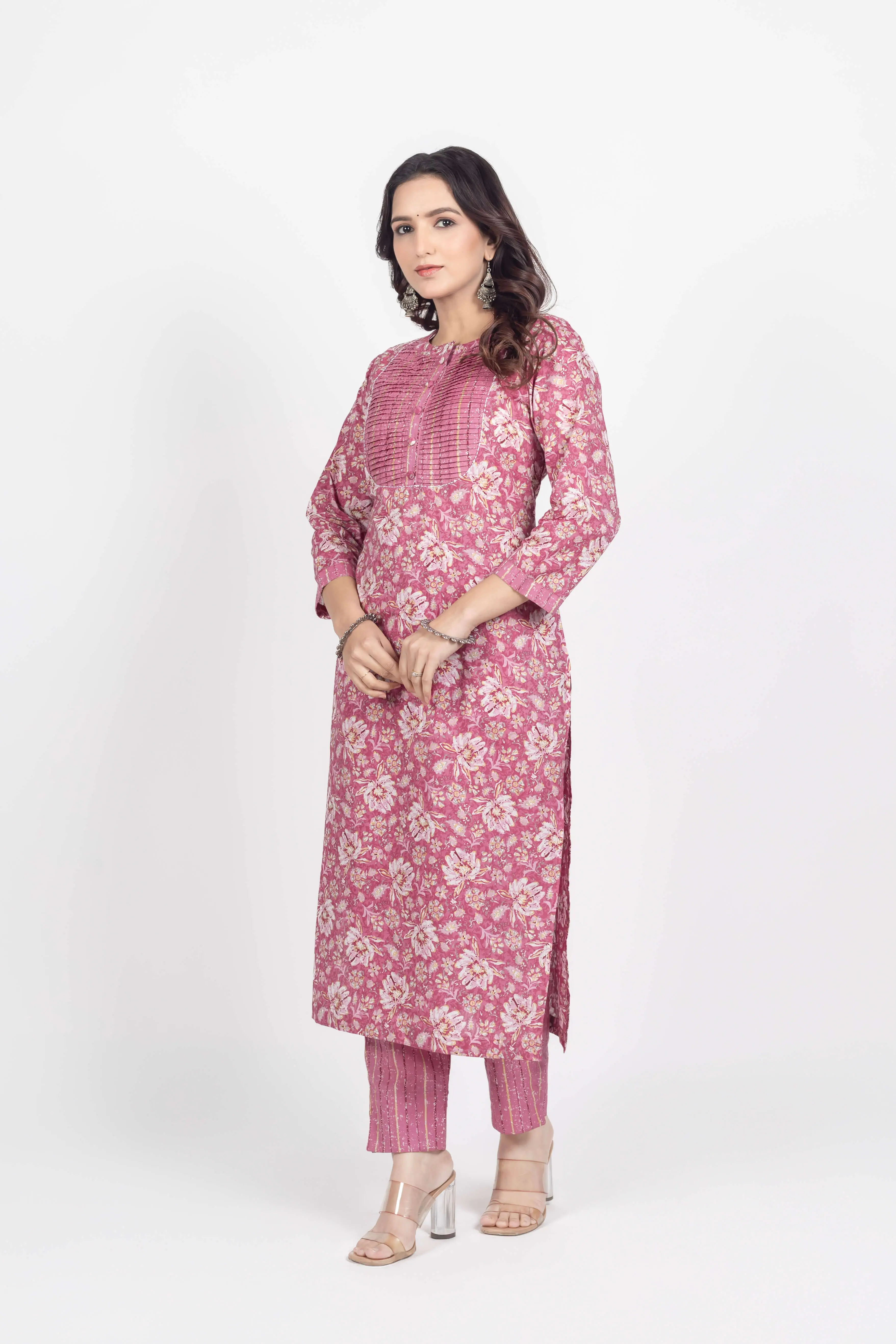 Peach Gold Print Kurti Set - Image 8