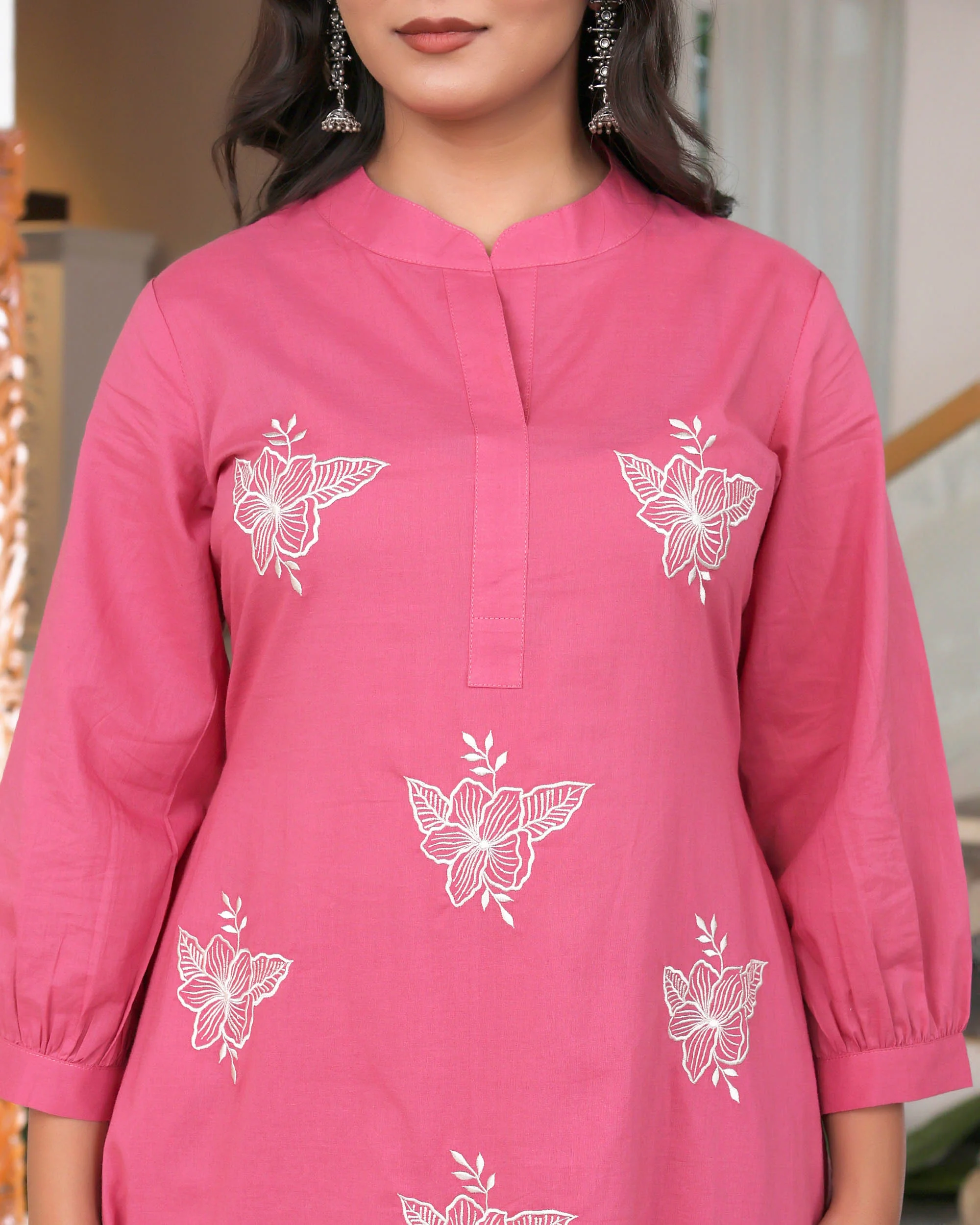 Pink Base With Delicate White Floral Embroidery - Image 3