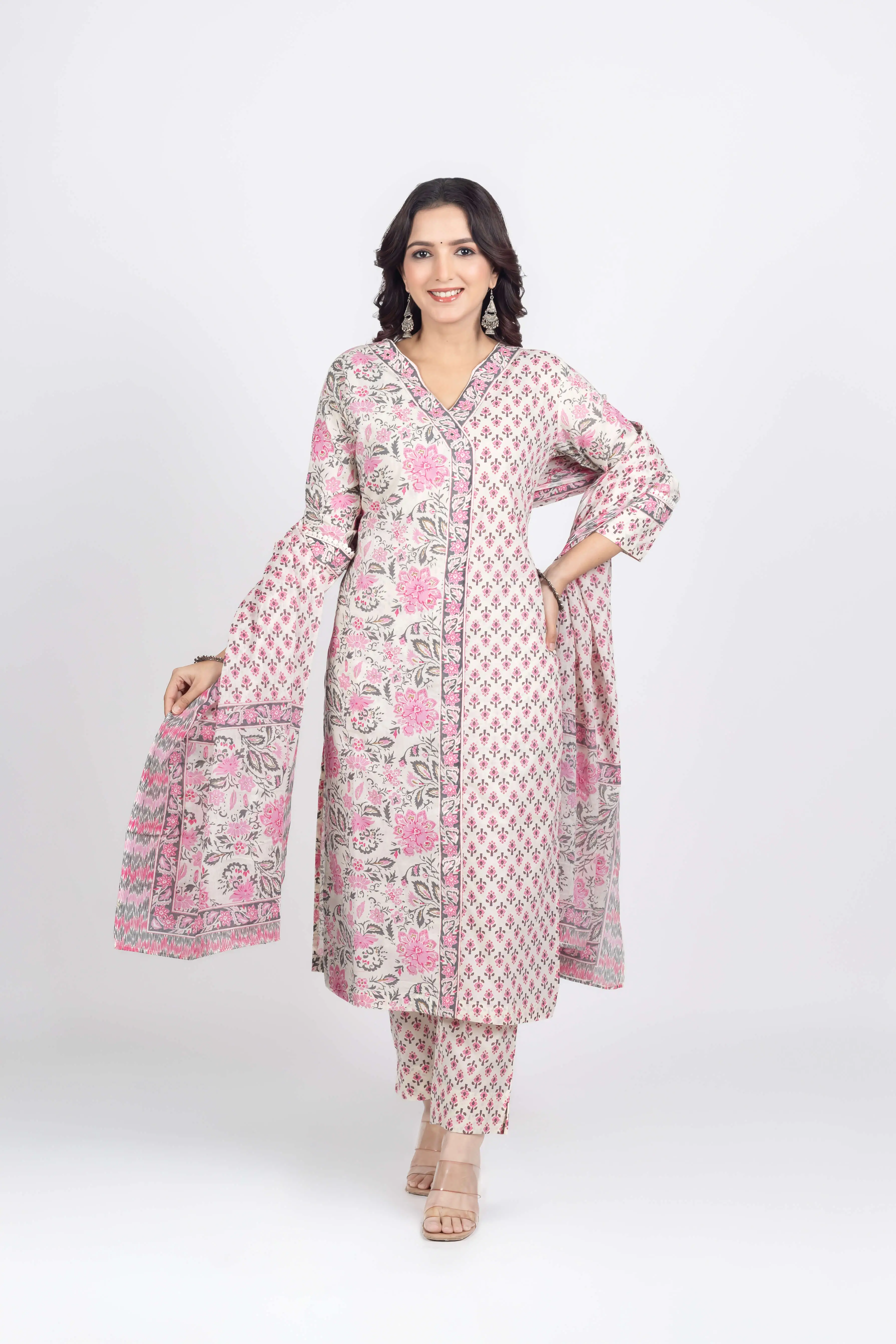 Off-Pink Angrakha Kurti Set - Image 6
