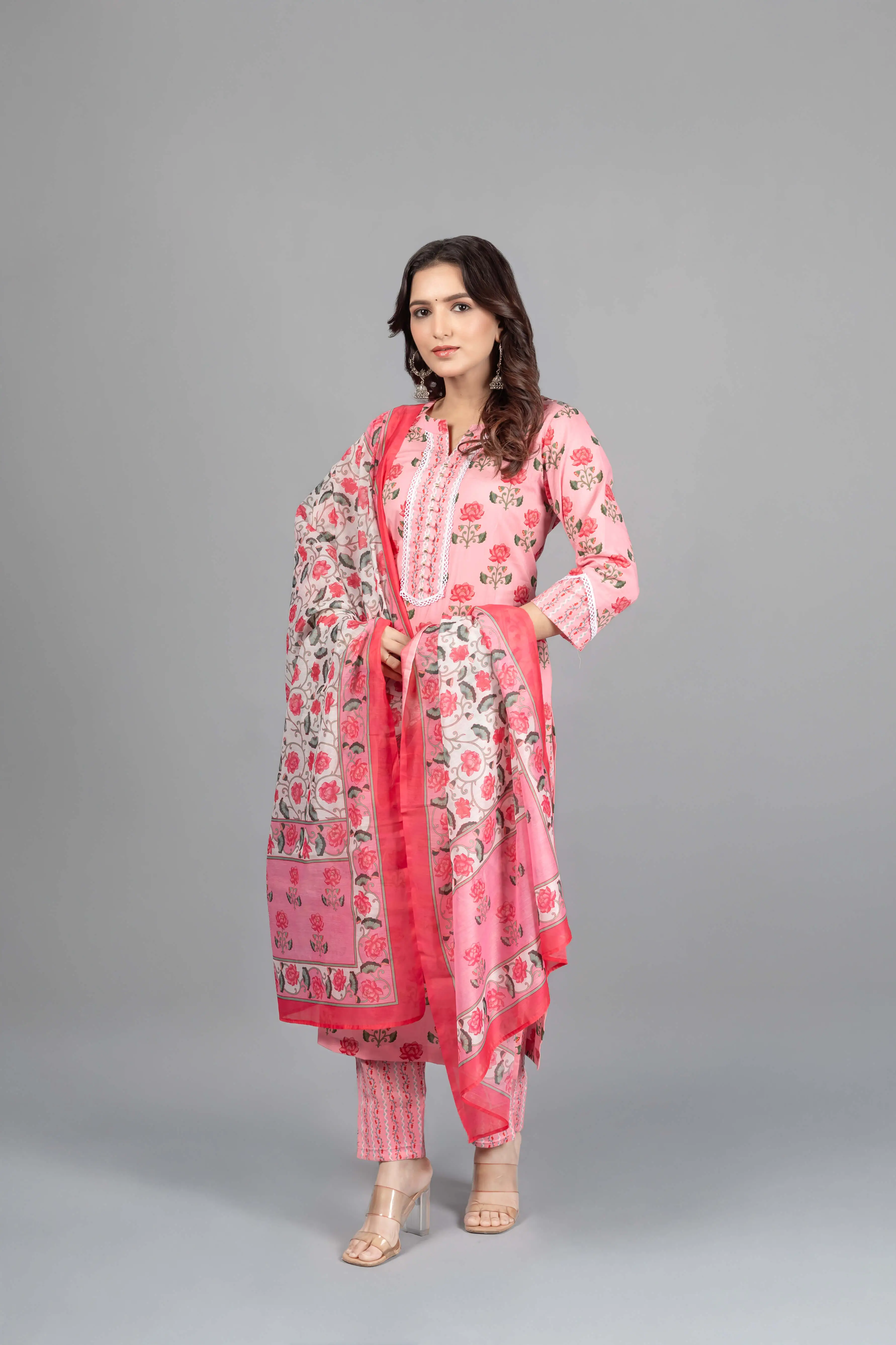 Pink Lotus Print Kurti Set - Image 6