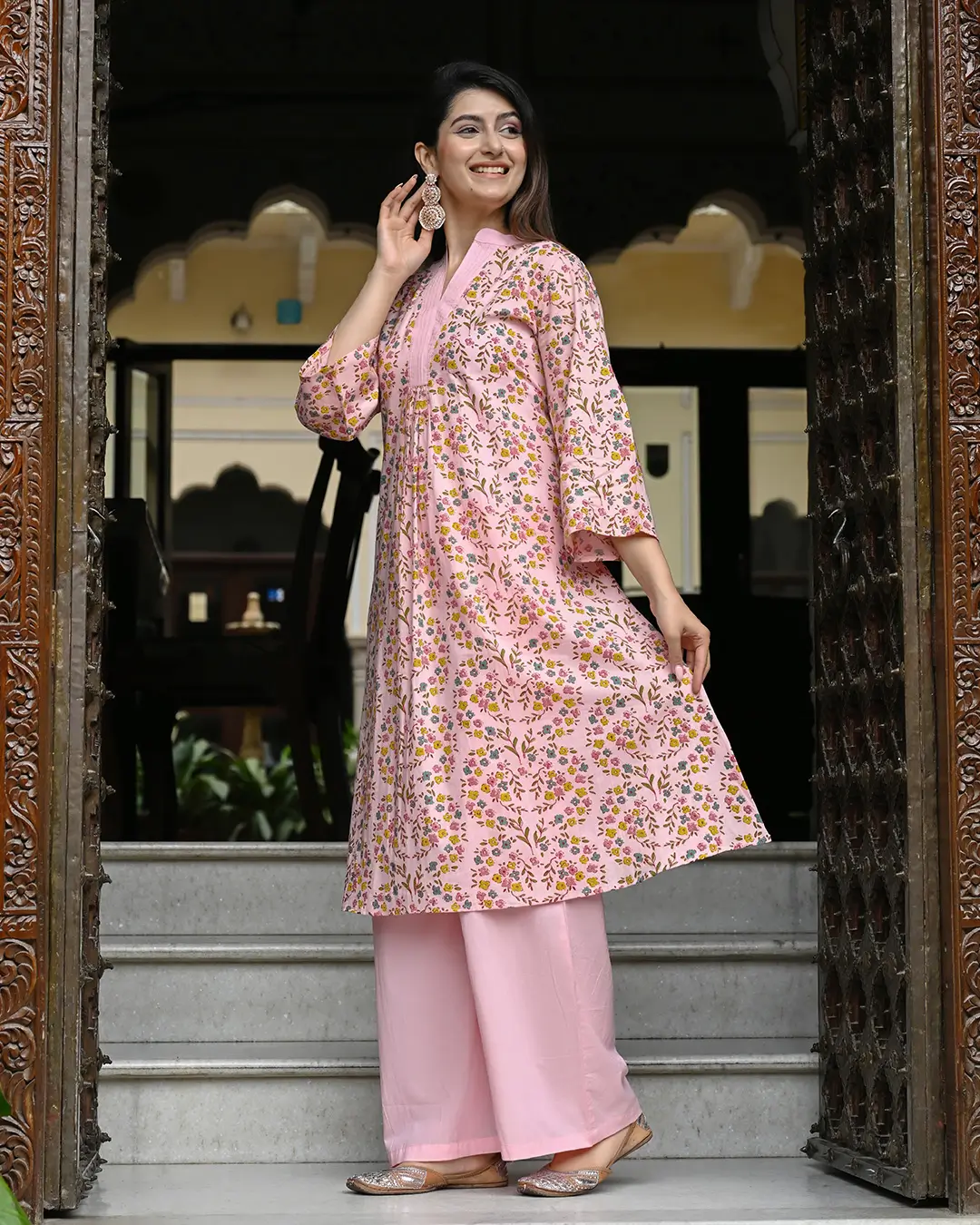 Pink Multicolor Floral Printed Co- ords Set - Image 6