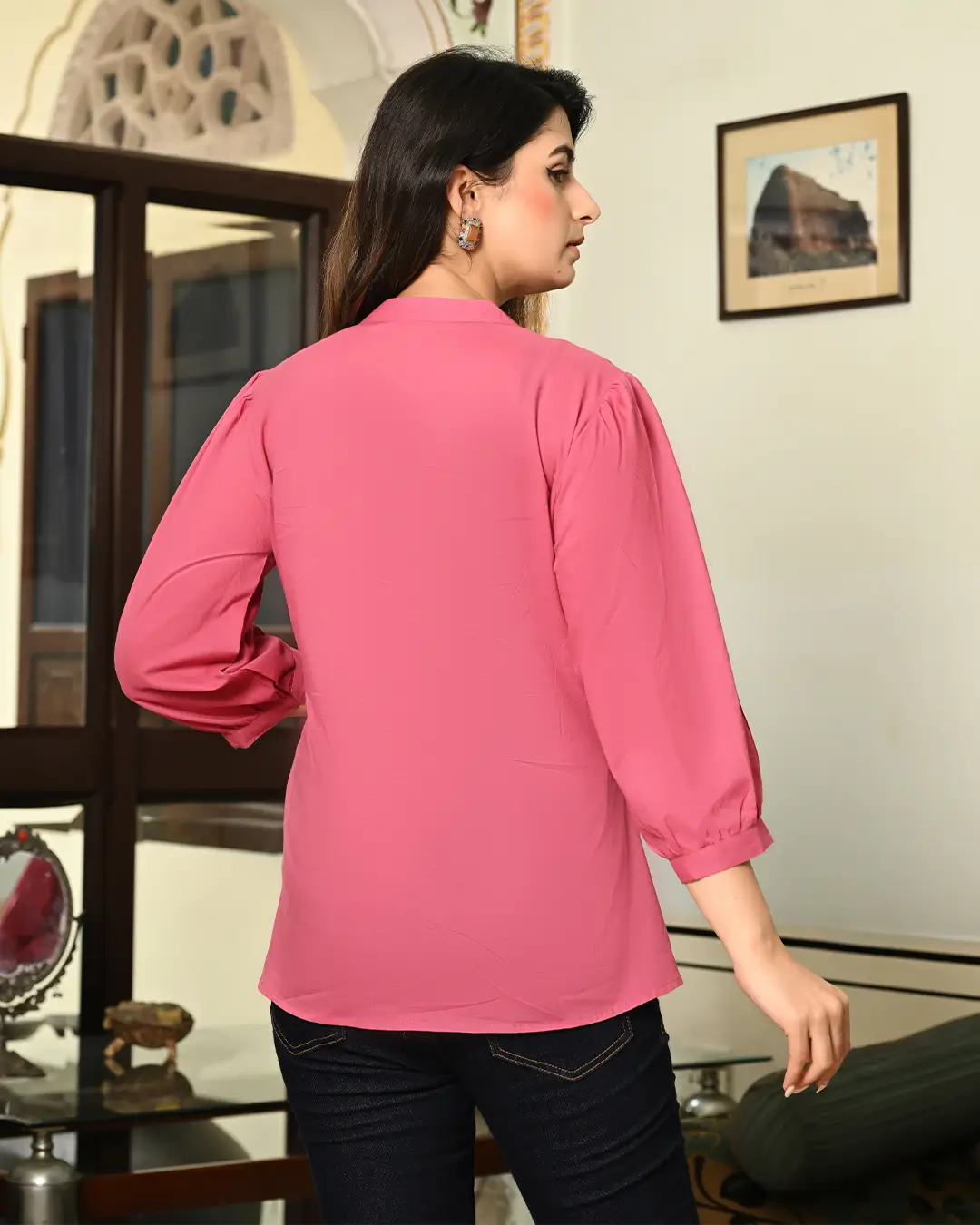 Pink Solid Pintucks Top - Image 4