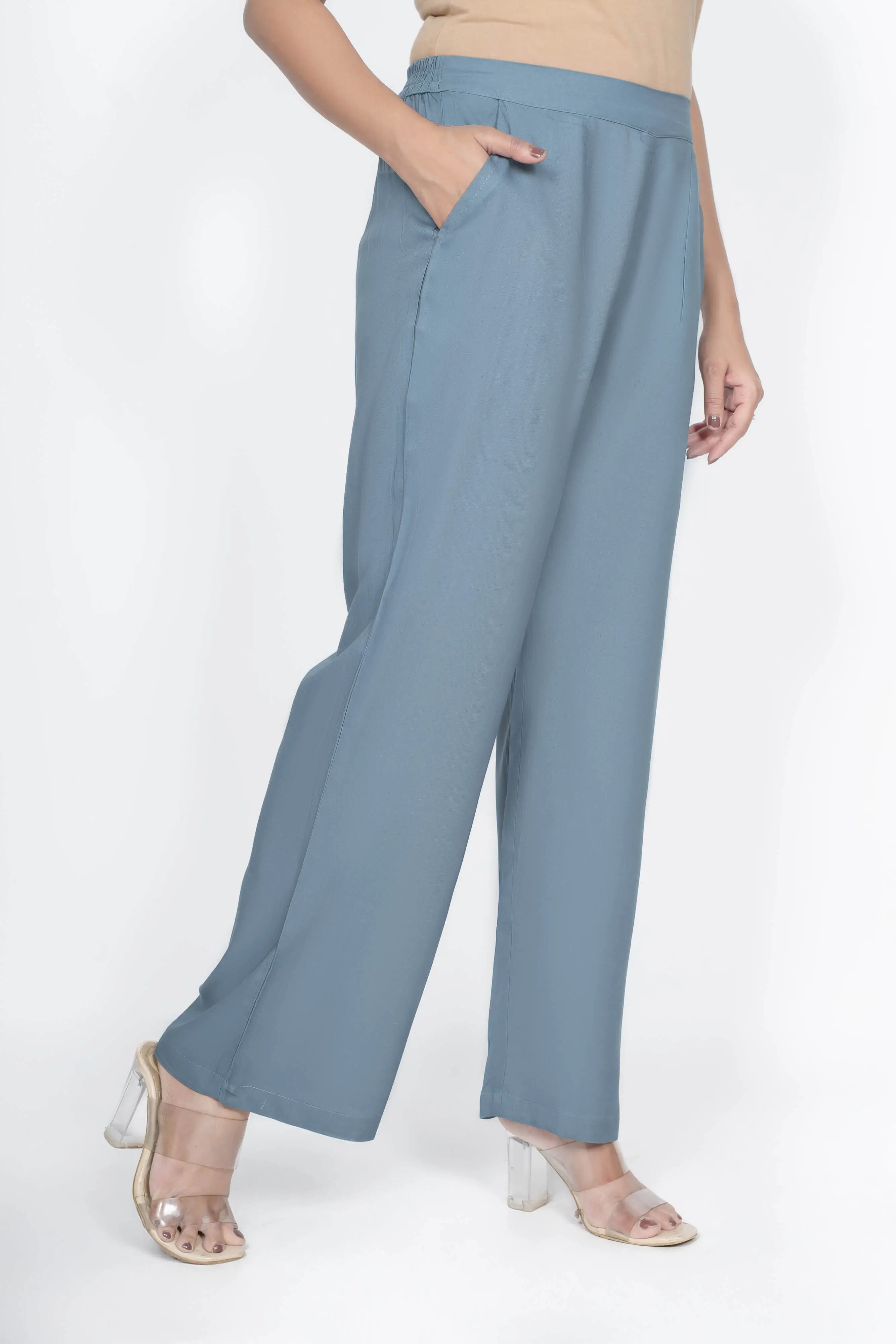 Blue Grey Solid Palazzo - Image 5
