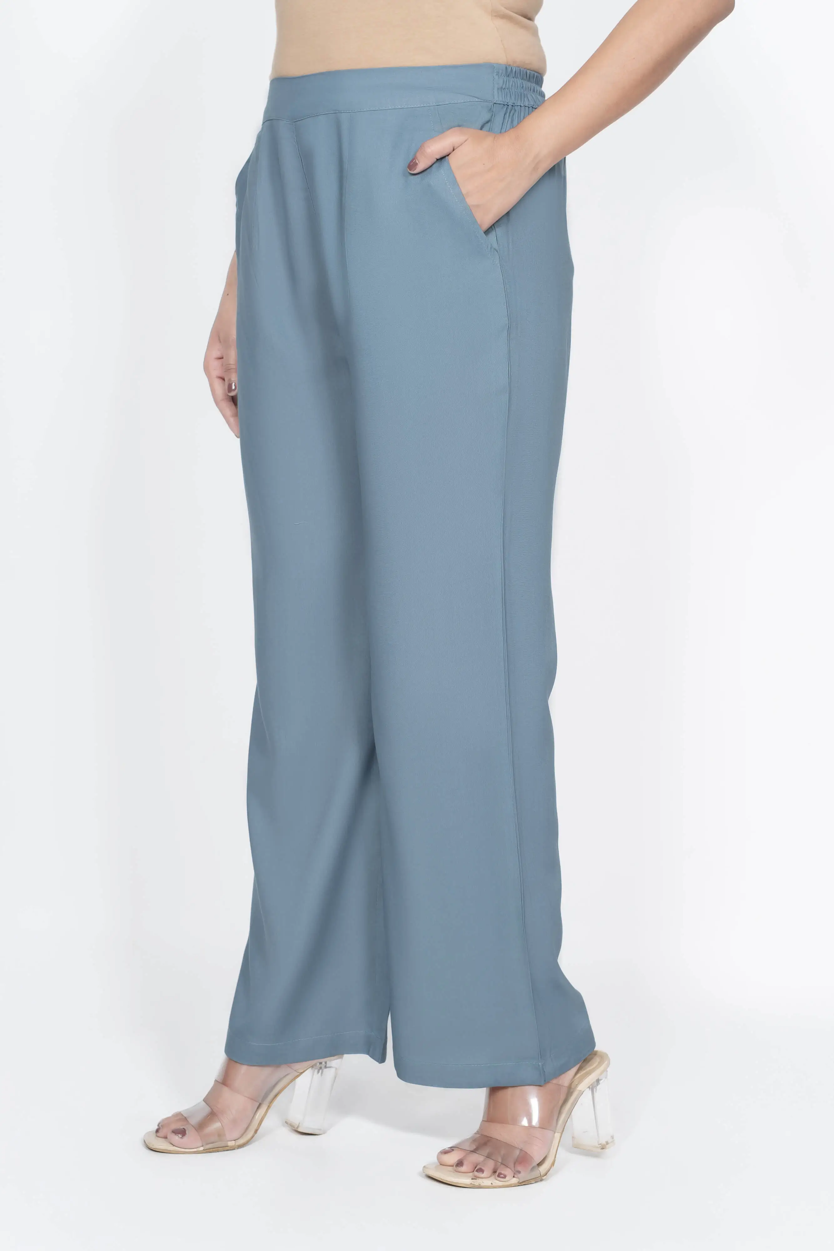 Blue Grey Solid Palazzo - Image 6