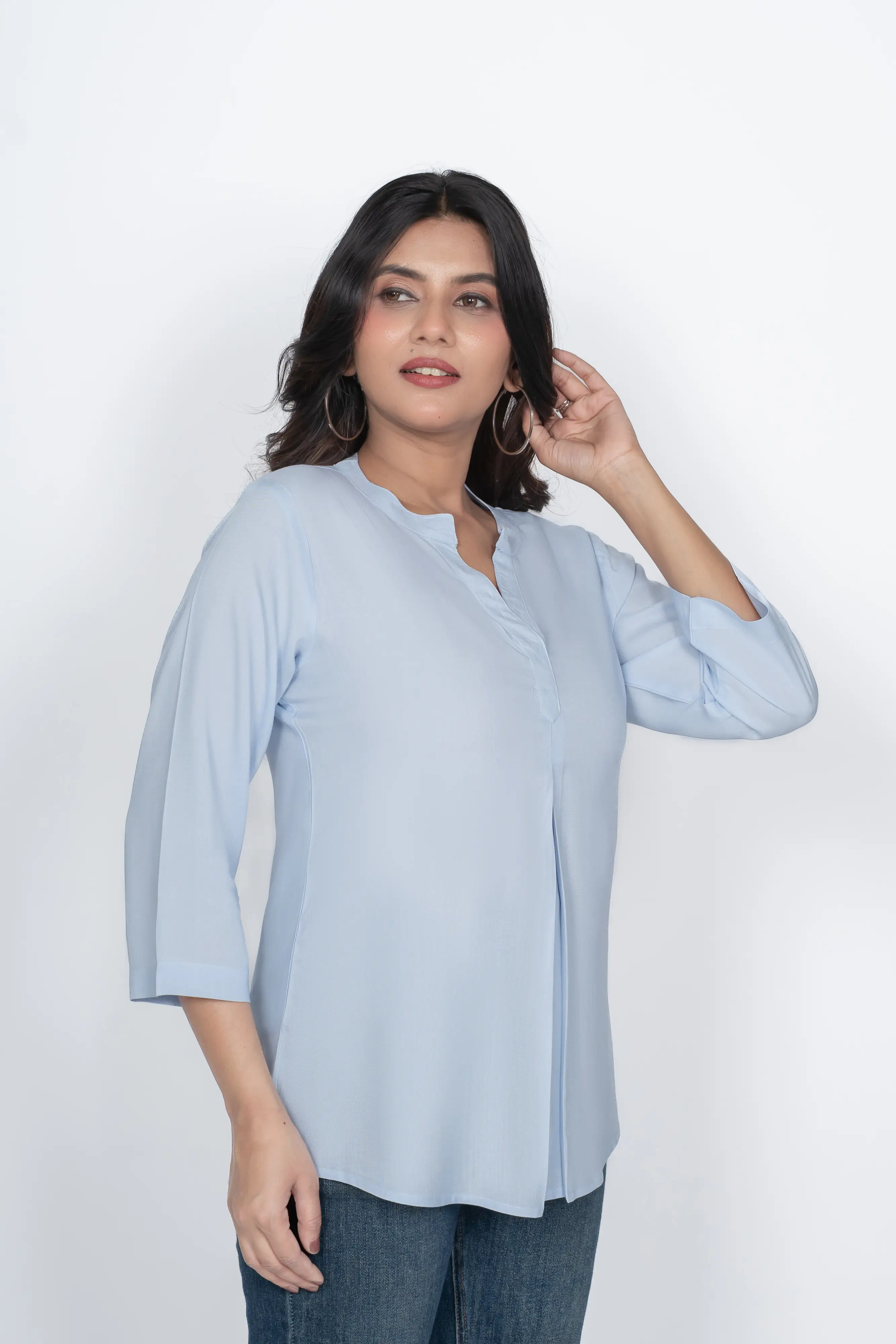 Powder Blue Viscose Pleated Top - Image 6