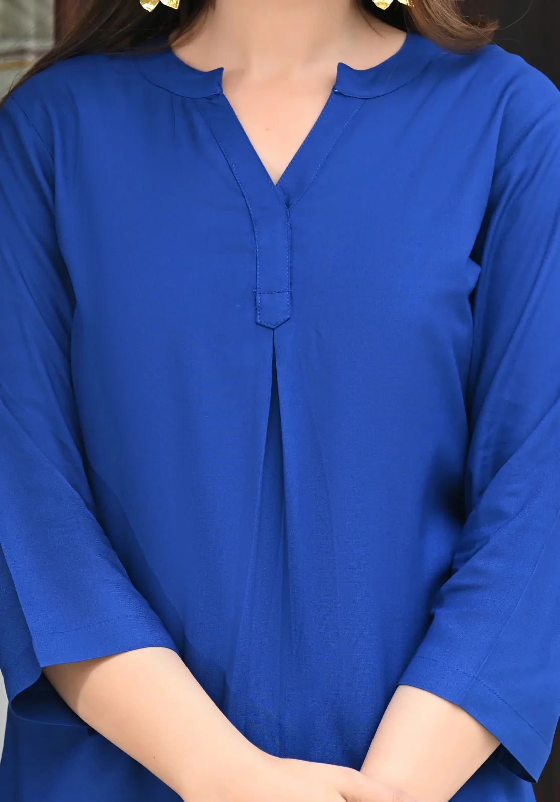 Royal Blue Viscose Pleated Top - Image 3