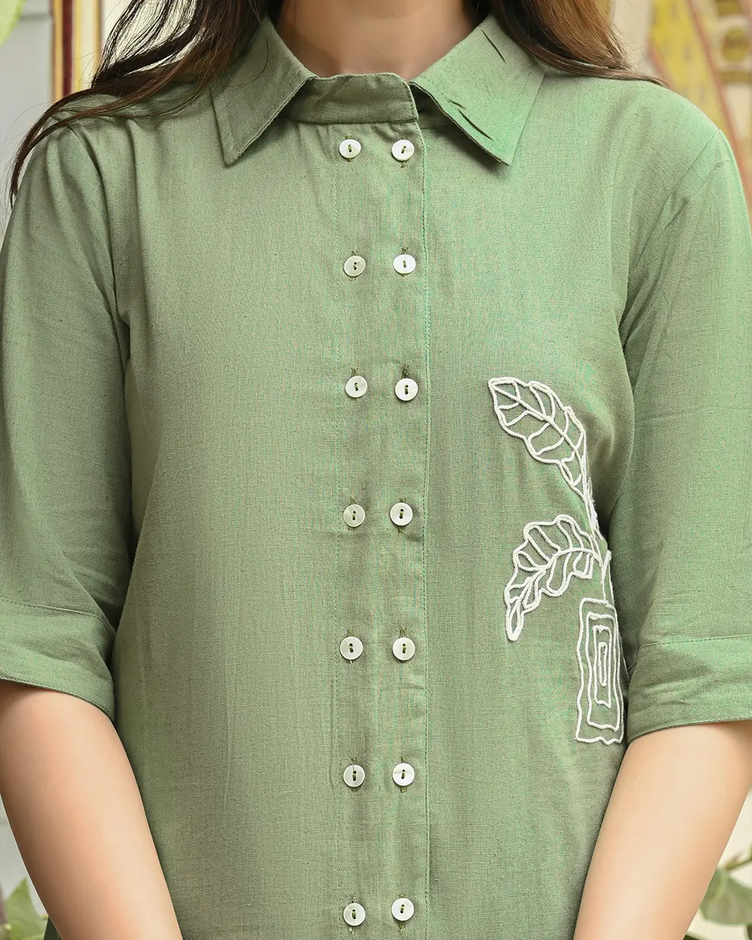 Sage Green Embroidered Shirt - Image 3