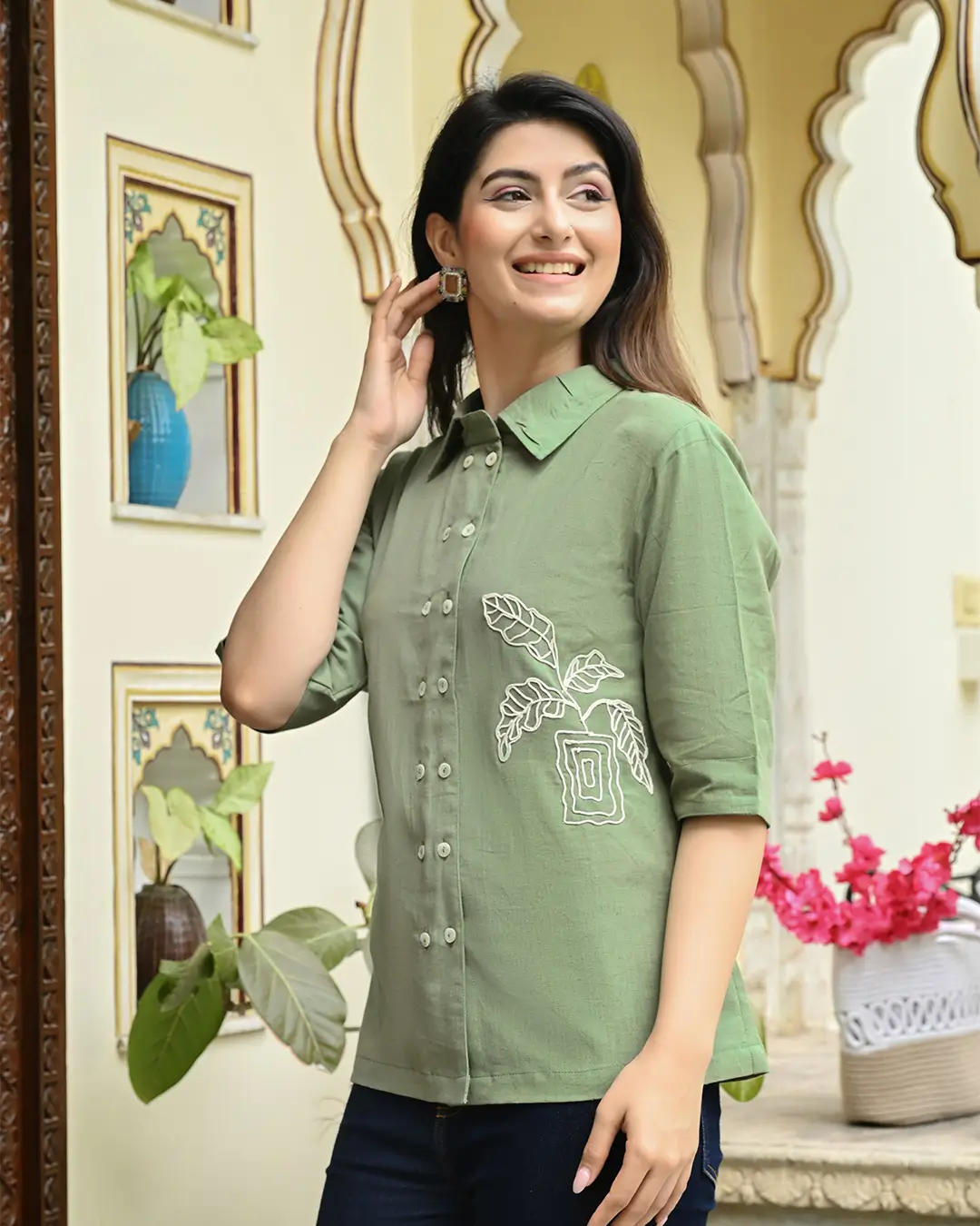 Sage Green Embroidered Shirt - Image 6