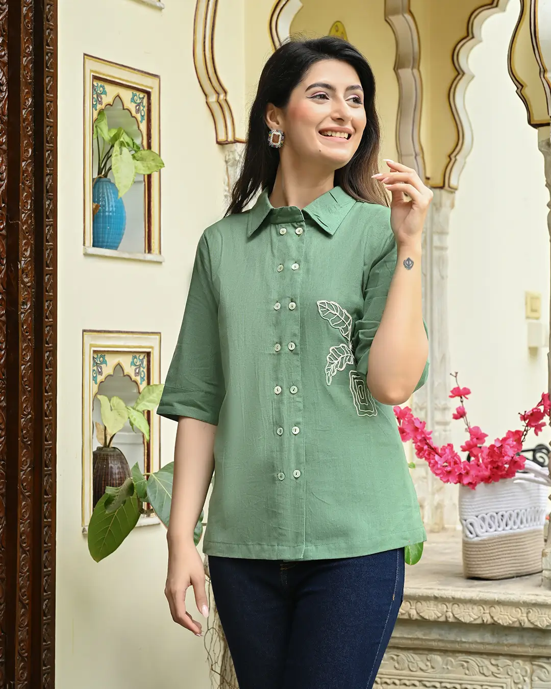 Green Embroidered Shirt - Image 6
