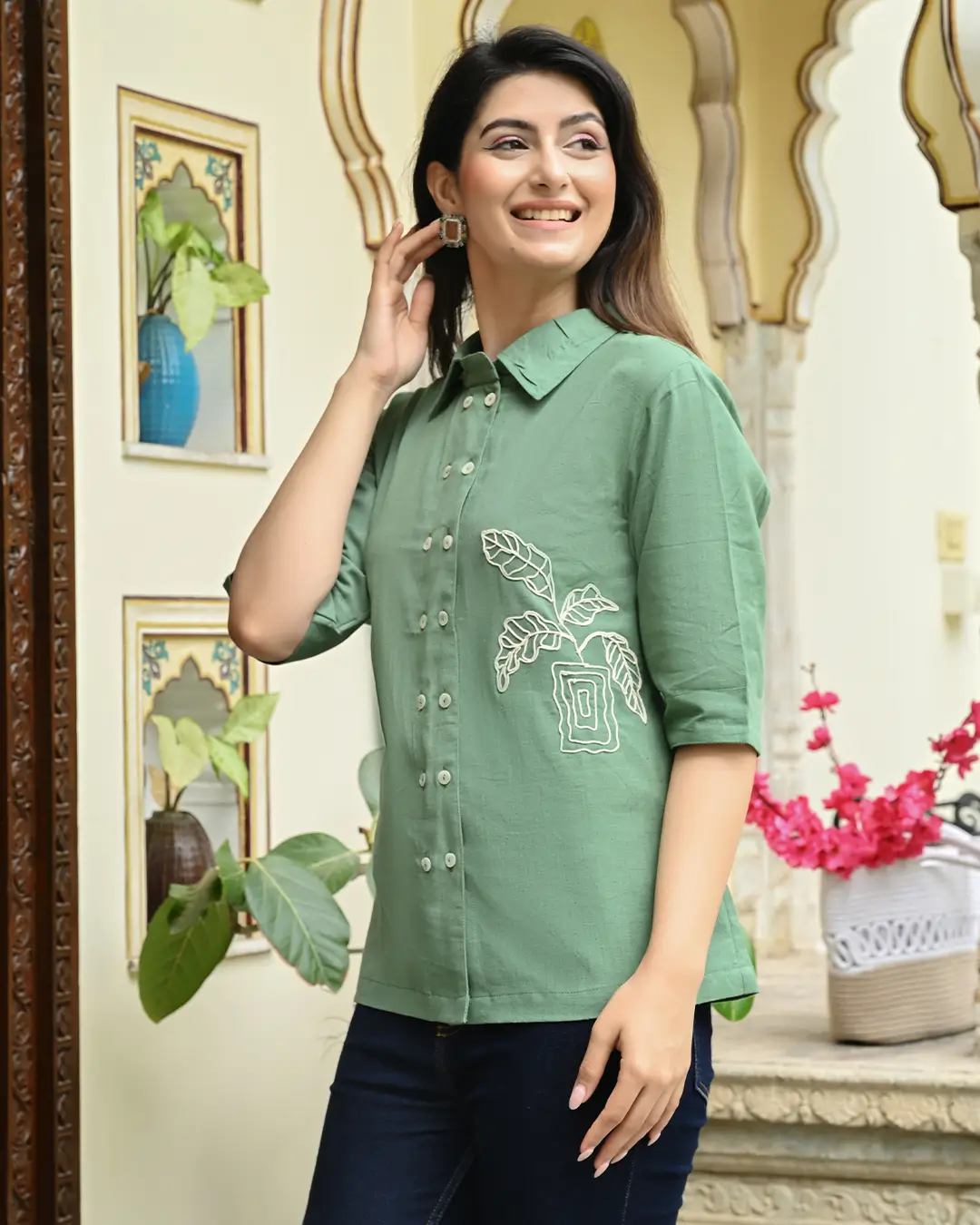Green Embroidered Shirt - Image 8