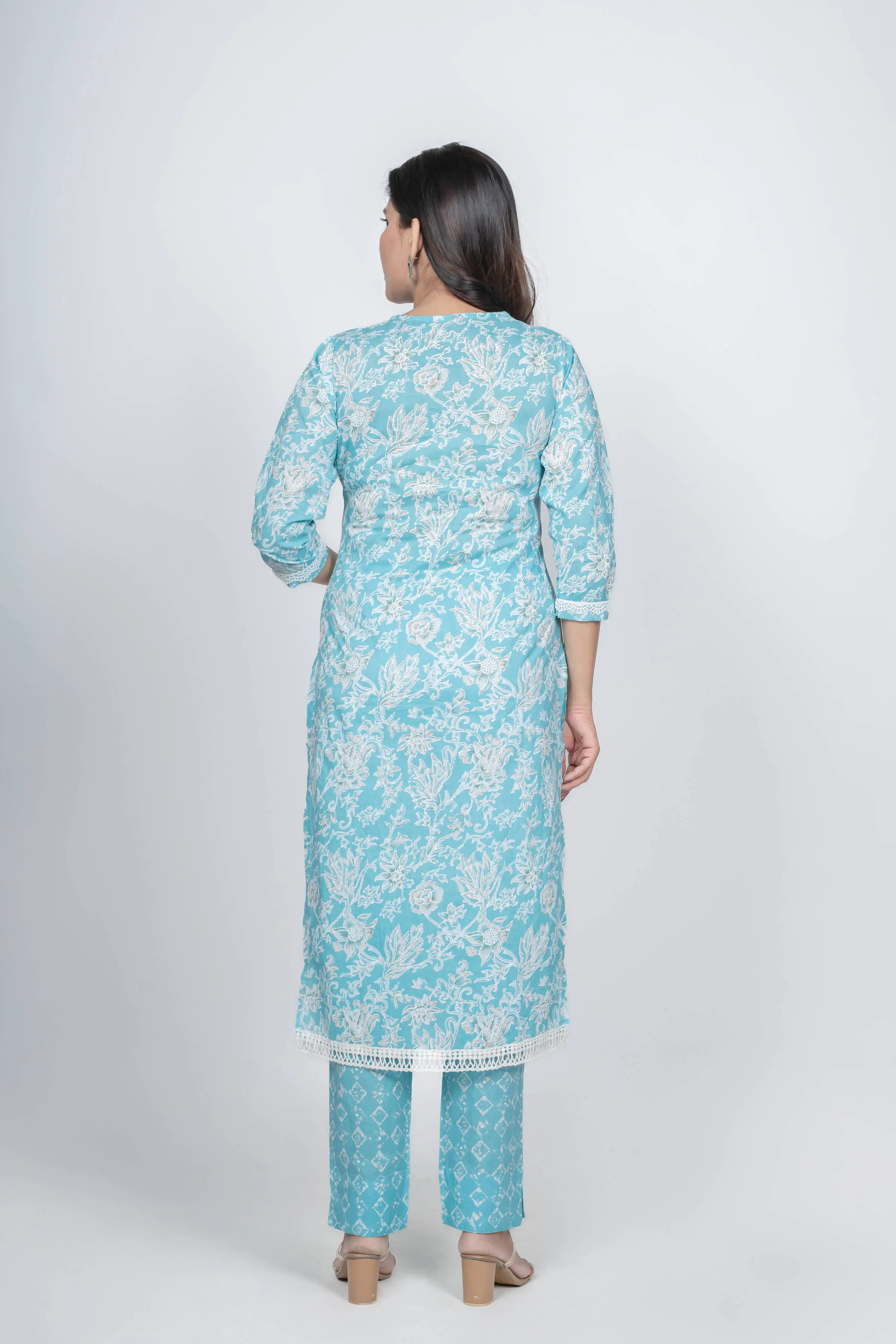 Sky Blue Khadi Print Kurti - Image 3