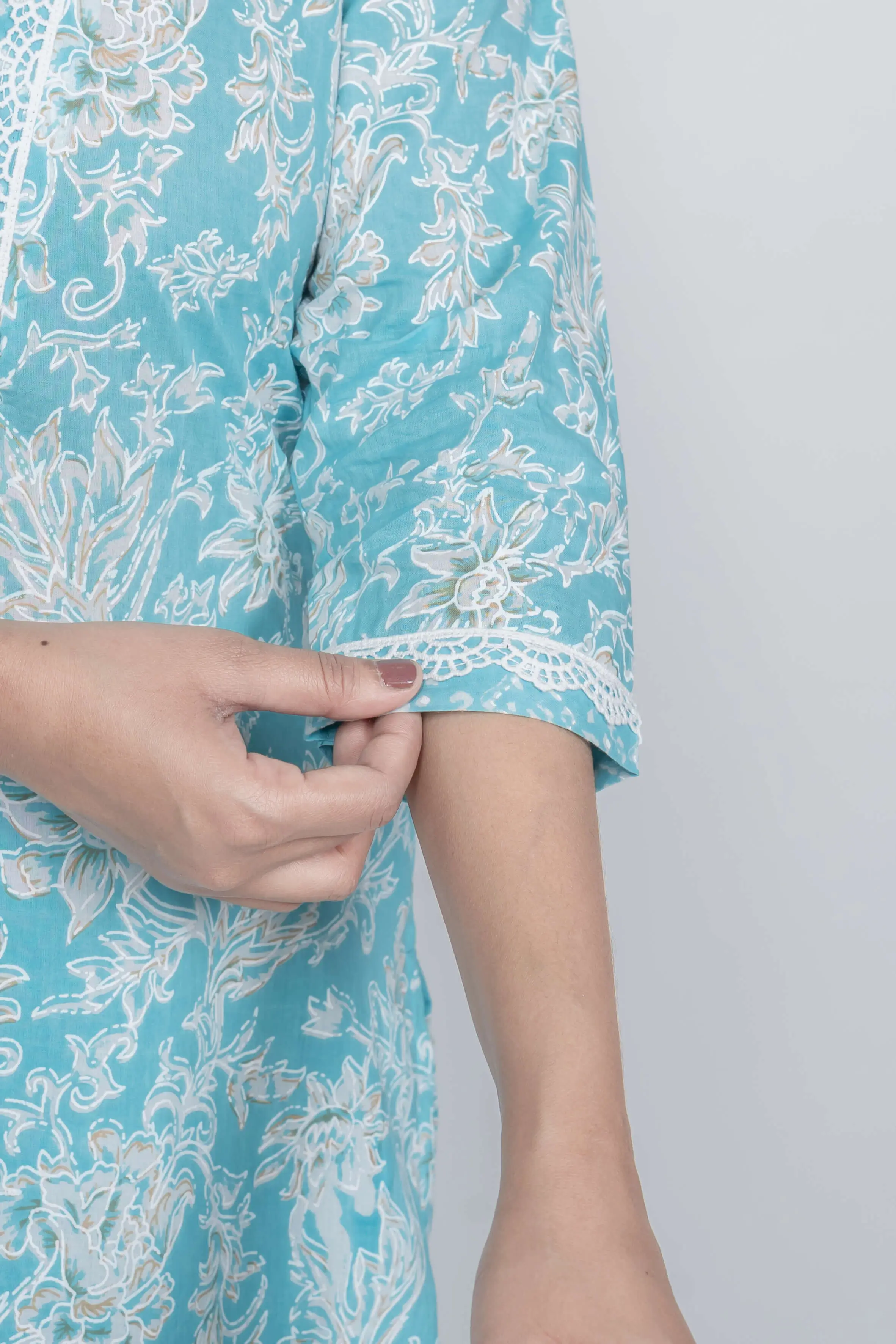Sky Blue Khadi Print Kurti - Image 7