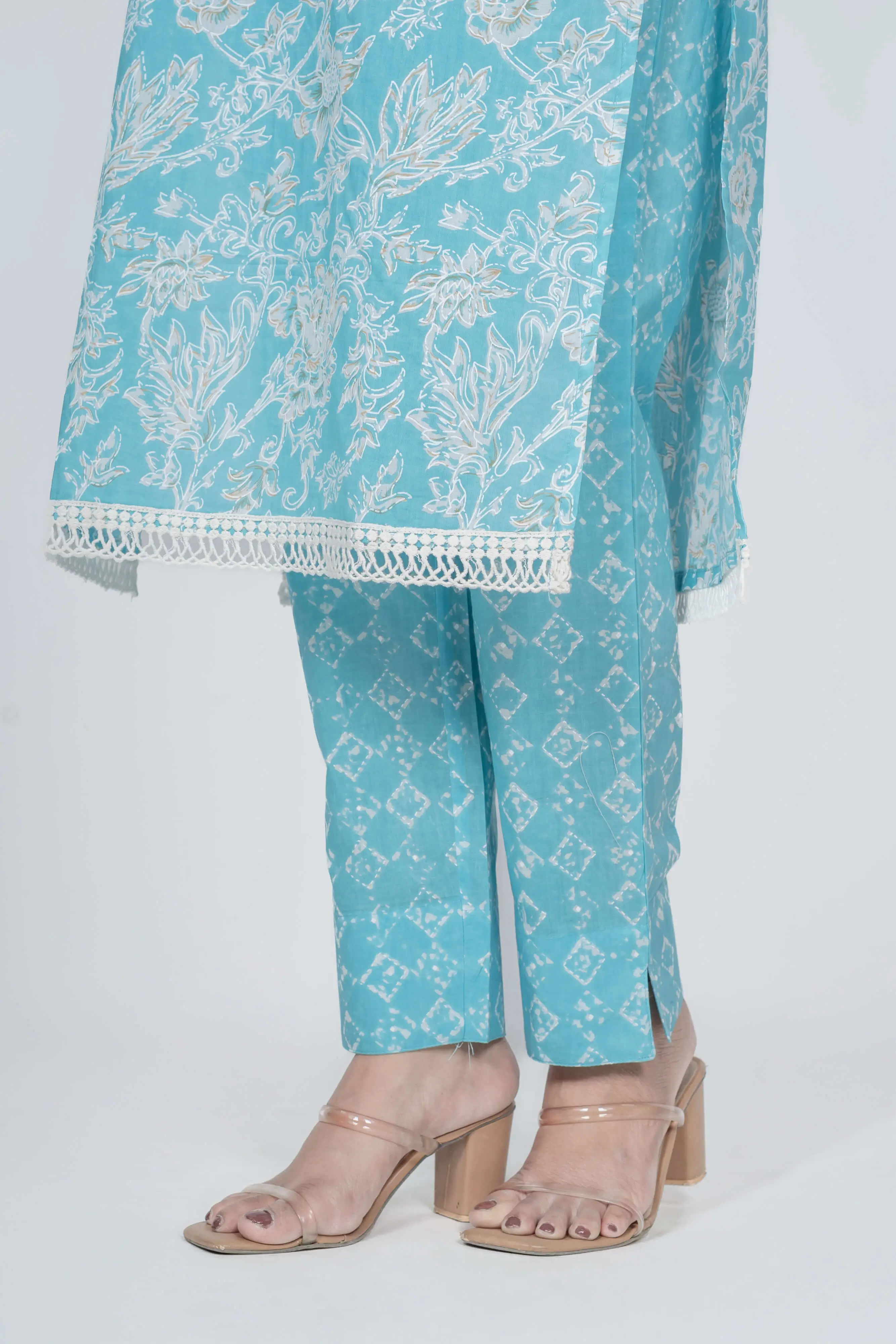 Sky Blue Khadi Print Kurti - Image 8