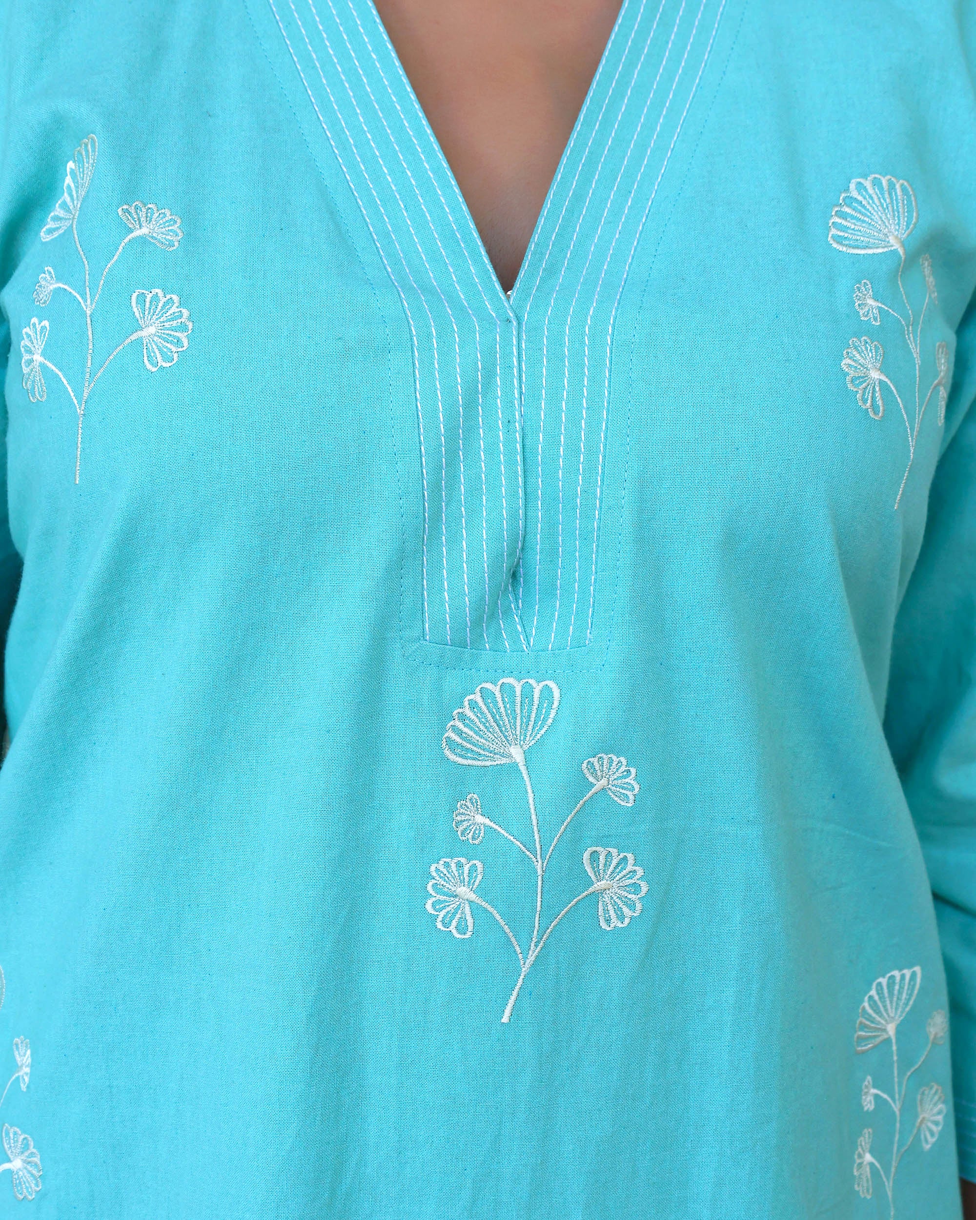 Turquoise Minimal Embroidered Aline Co-ord Set - Image 3