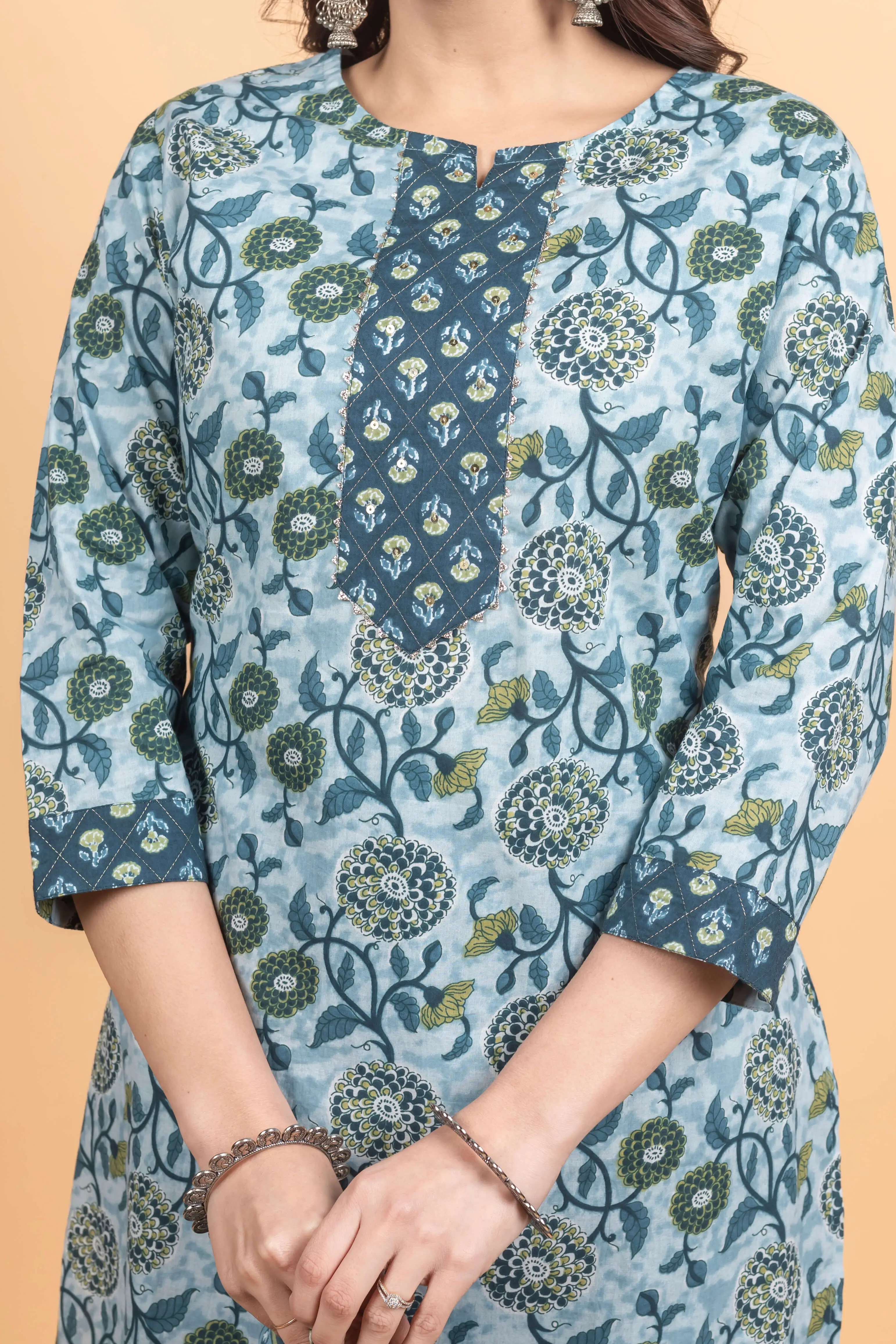 Skyblue Texture Kurti Set - Image 3